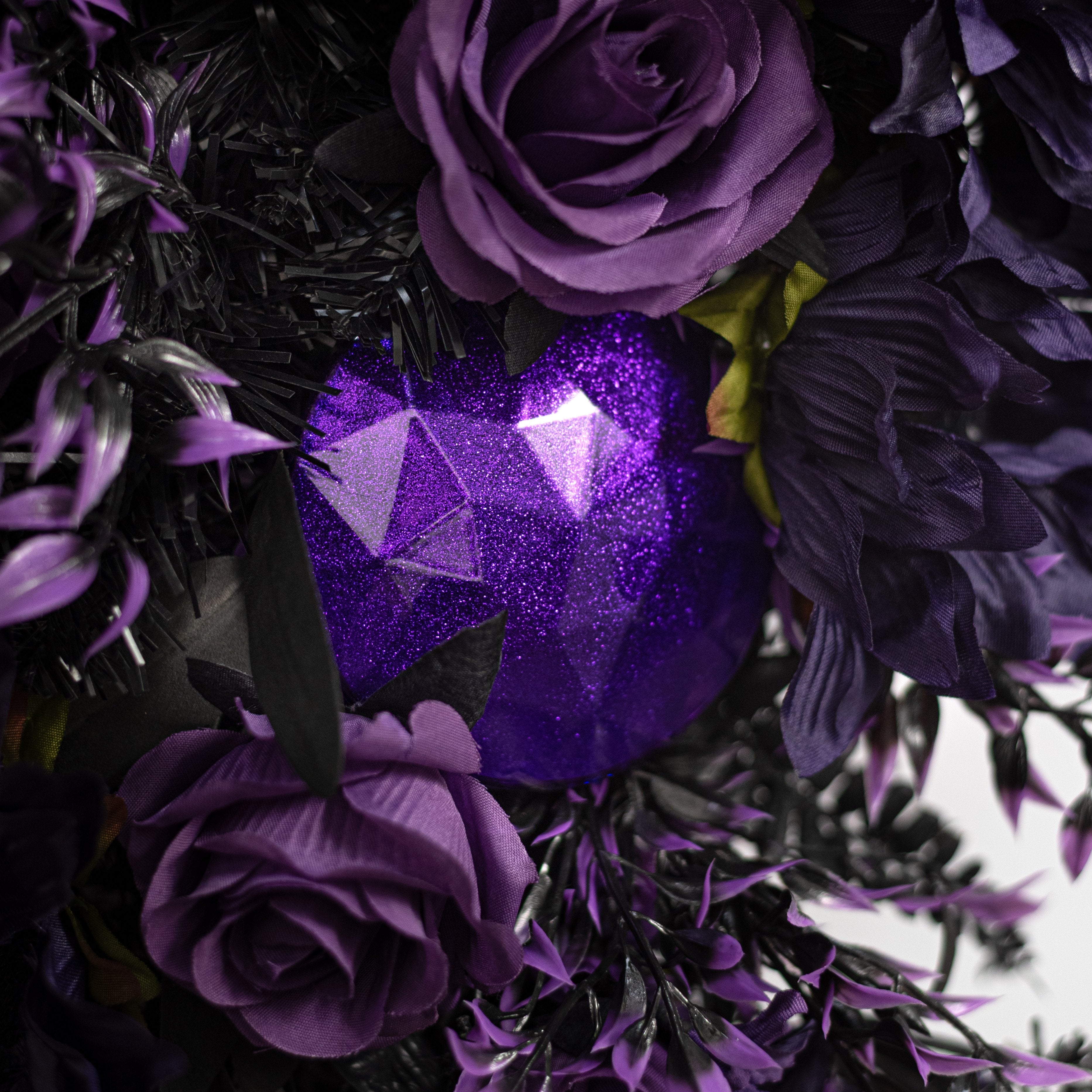 100mm Faceted Flat Round Gem Ornament: Glitter Inside Purple Lifestyle Photo