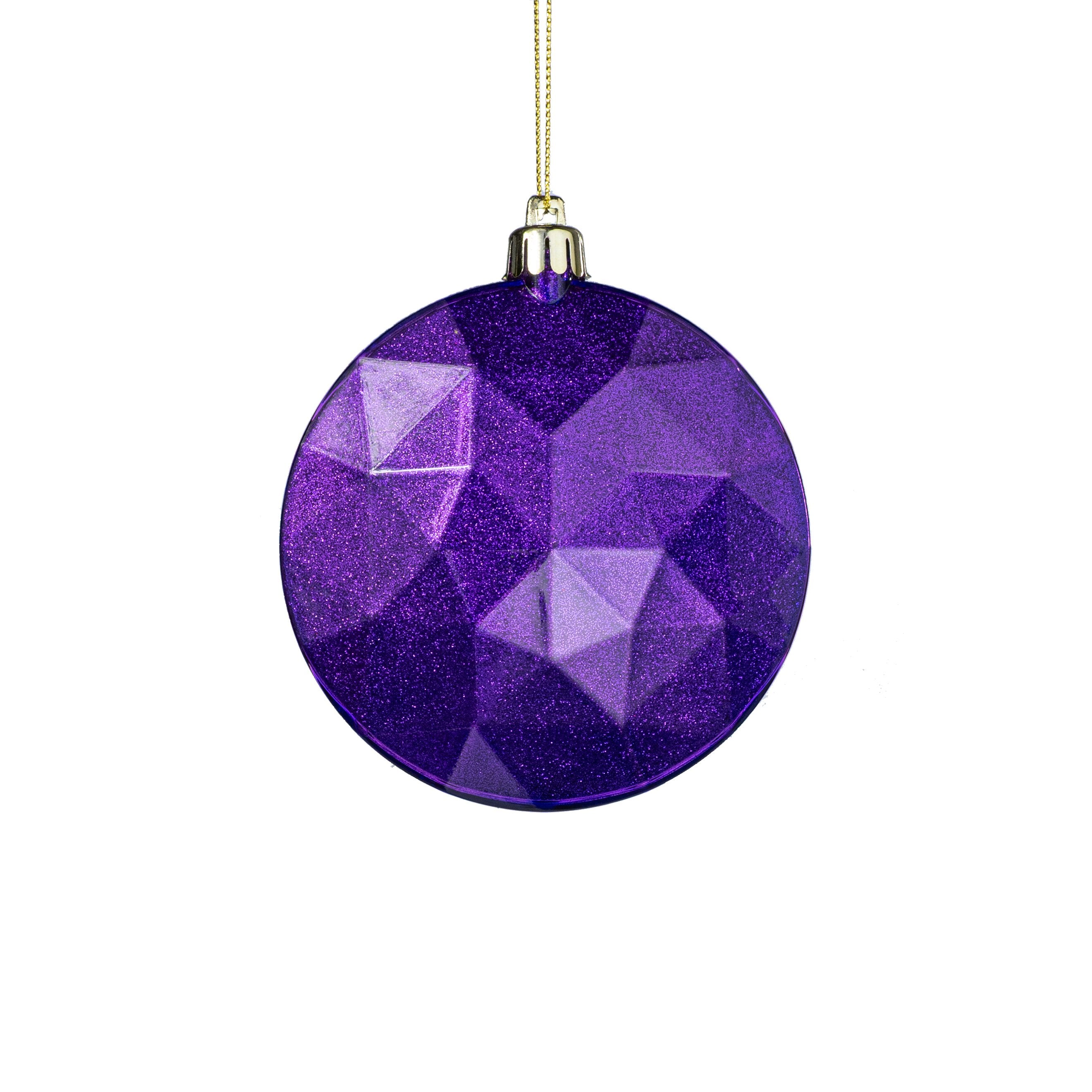 100mm Faceted Flat Round Gem Ornament: Glitter Inside Purple Item Number: XJ765523