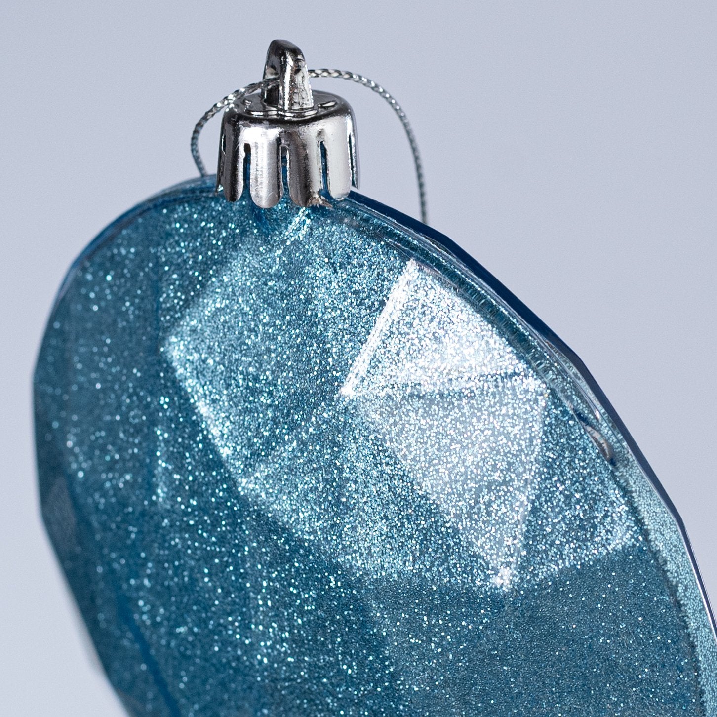 100mm Faceted Flat Round Gem Ornament: Glitter Inside Smoke Blue detail photo 3