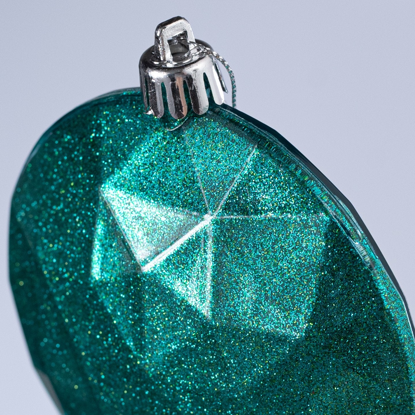 100mm Faceted Flat Round Gem Ornament: Glitter Inside Turquoise Teal detail photo 3