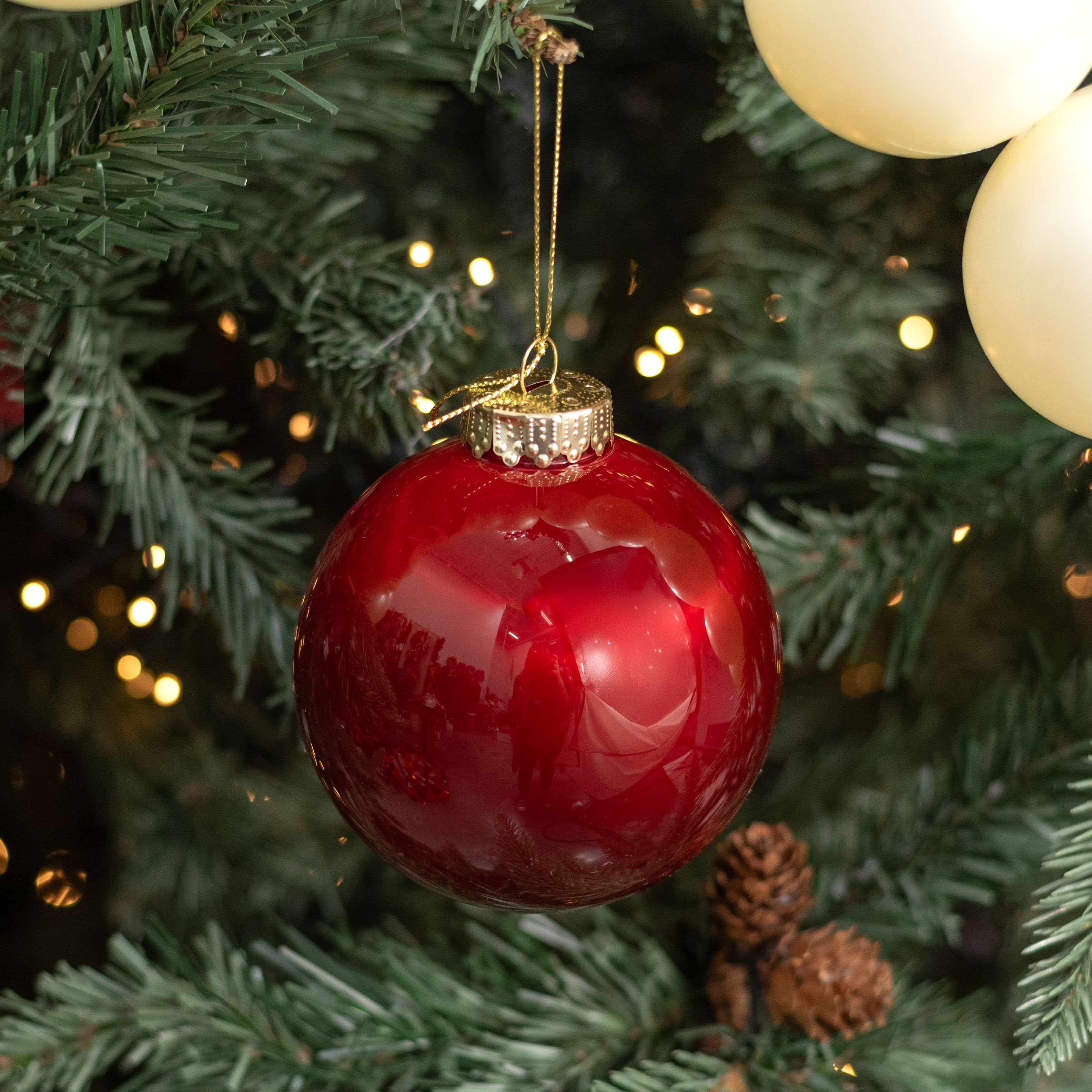 100mm Lacquered Glass-Look Shatterproof Ornament: Burgundy Red Lifestyle Photo