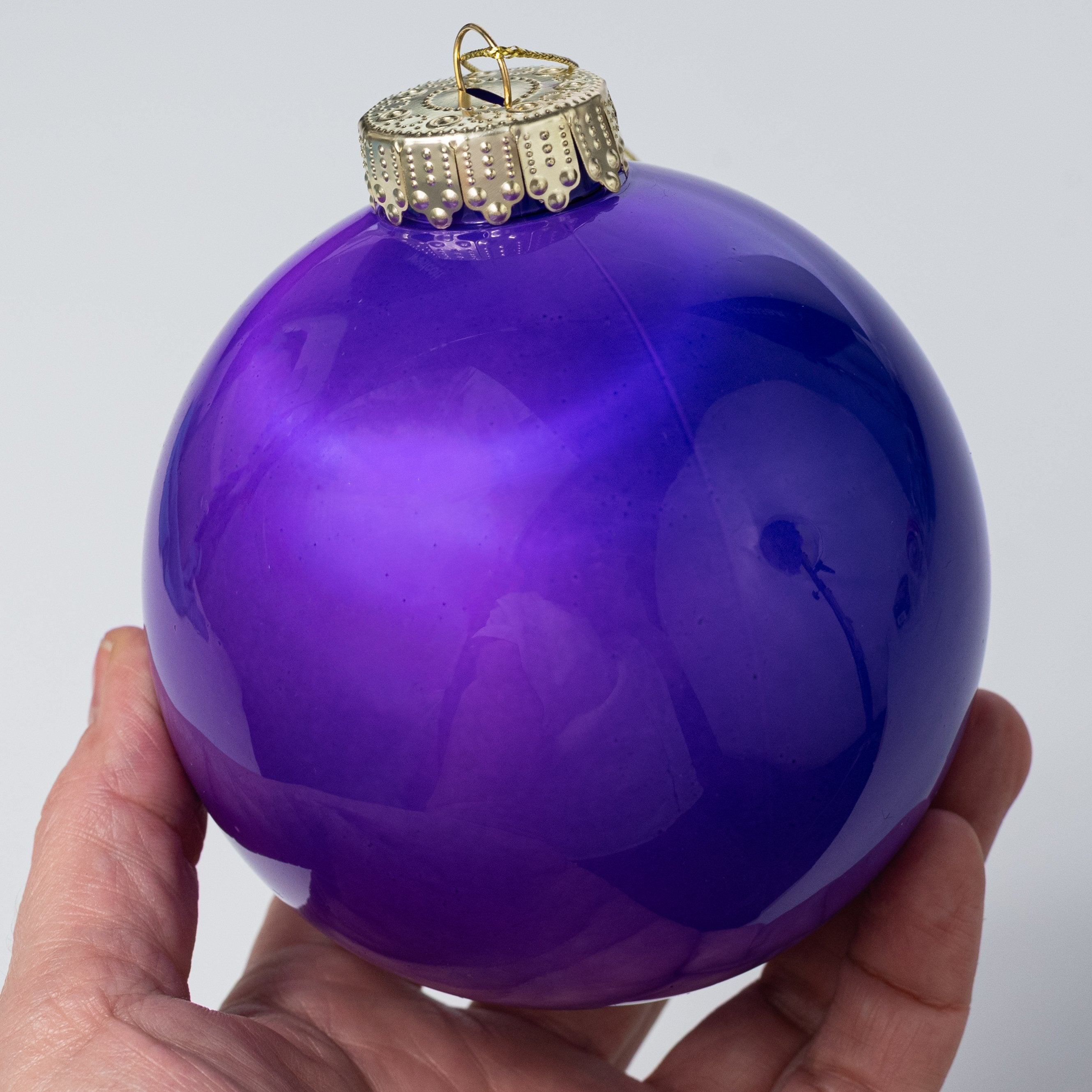 100mm Lacquered Glass-Look Shatterproof Ornament: Purple detail photo 3