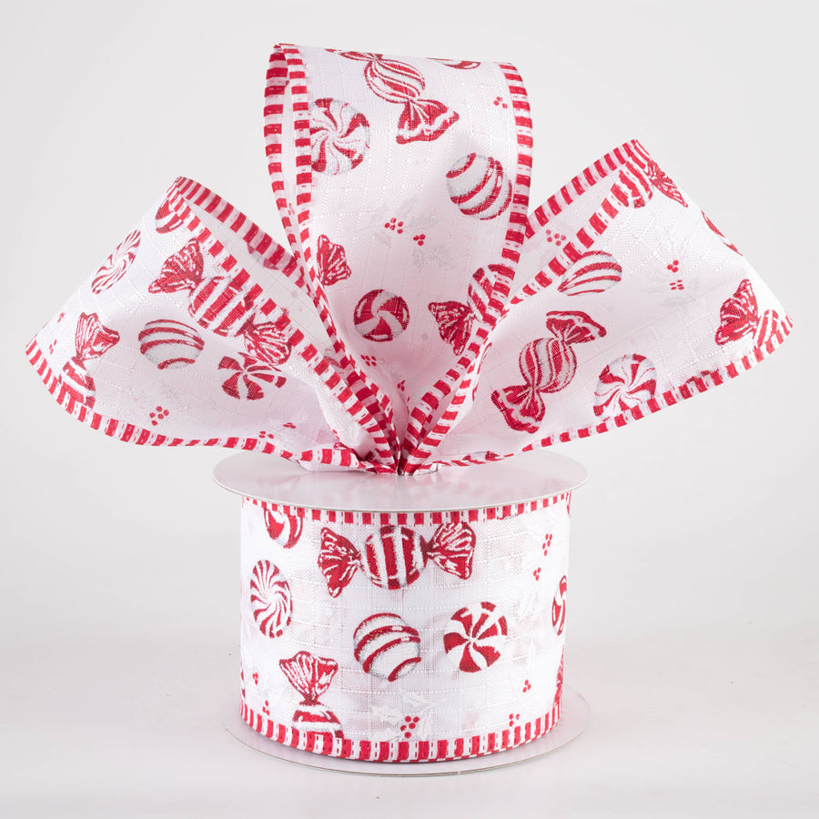 2.5" Linen Peppermint Candies Stripe Edge Ribbon (10 Yards)