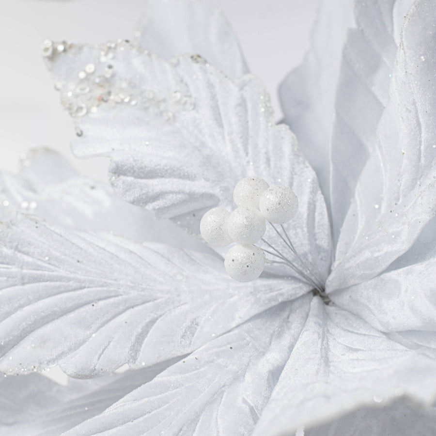 19" x 25" Jumbo Deluxe Velvet Poinsettia Stem: White