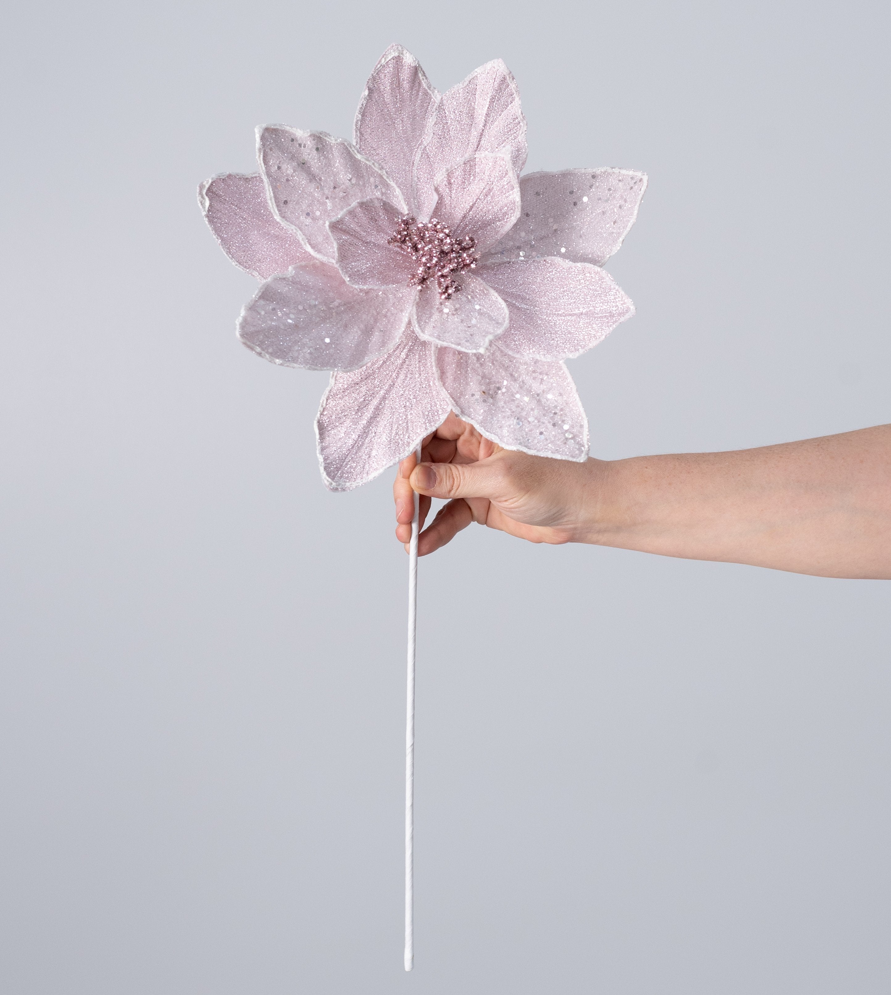 11" x 20" Sparkle Poinsettia Stem: Light Pink detail photo 3