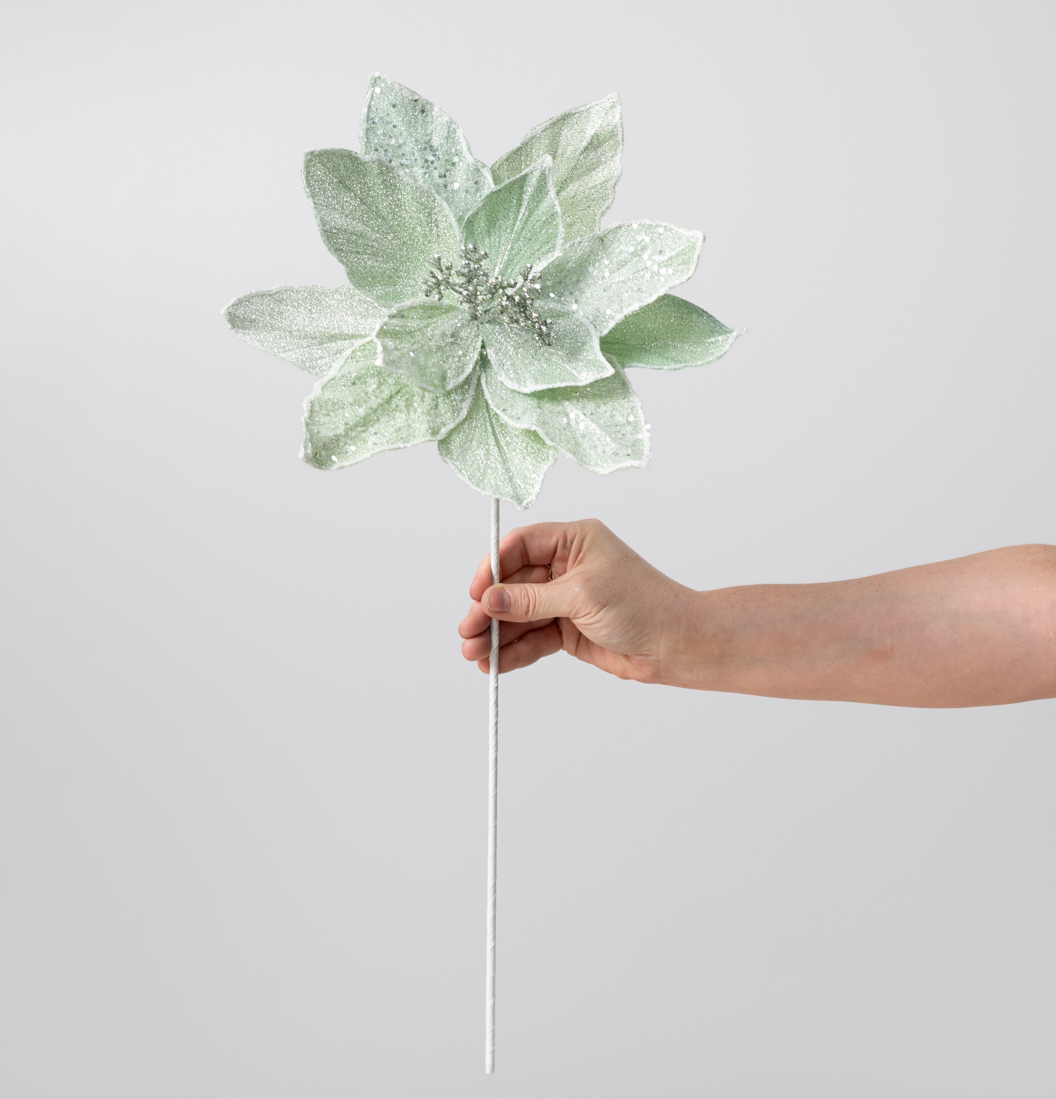 11" x 20" Sparkle Poinsettia Stem: Mint Green detail photo 3