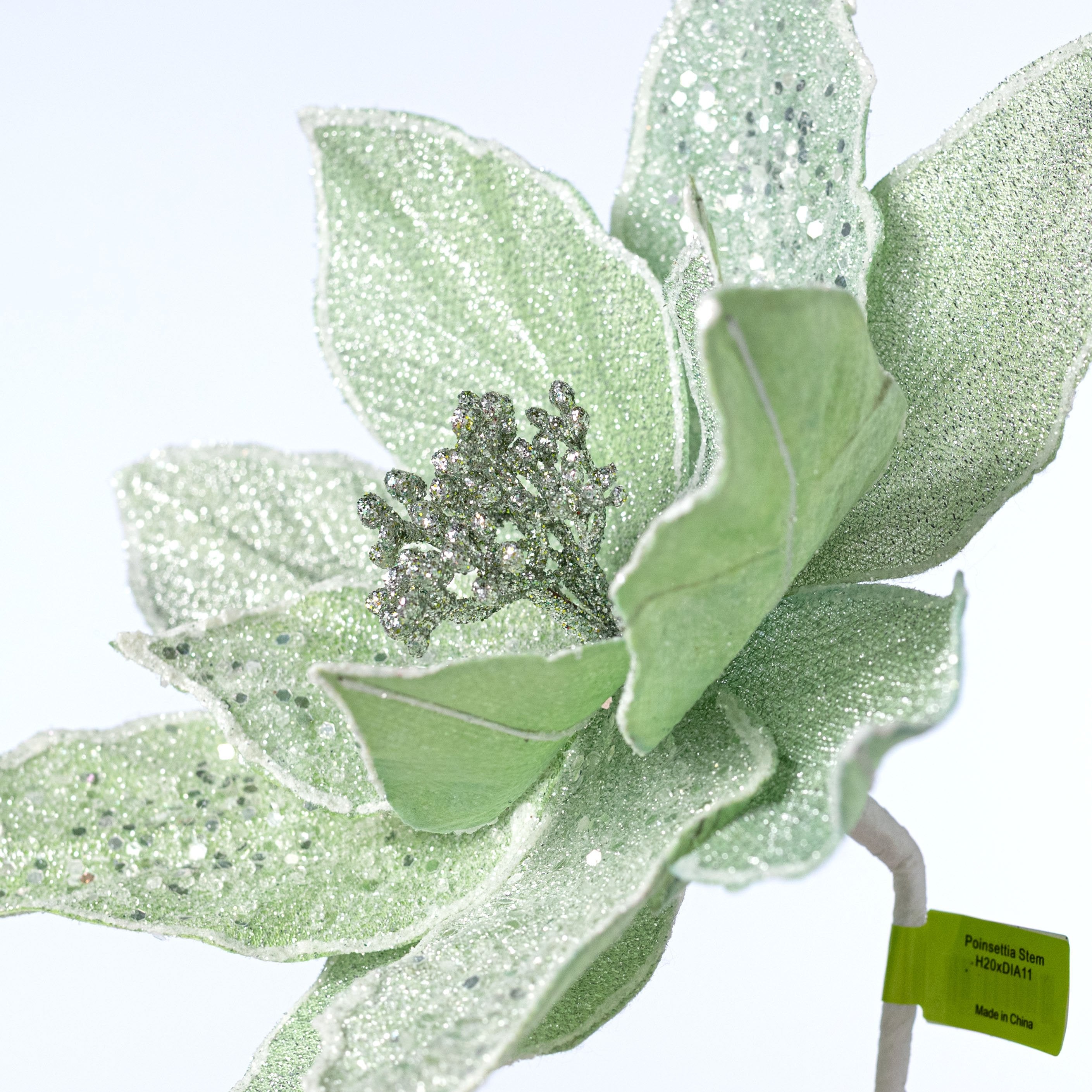 11" x 20" Sparkle Poinsettia Stem: Mint Green detail photo 4