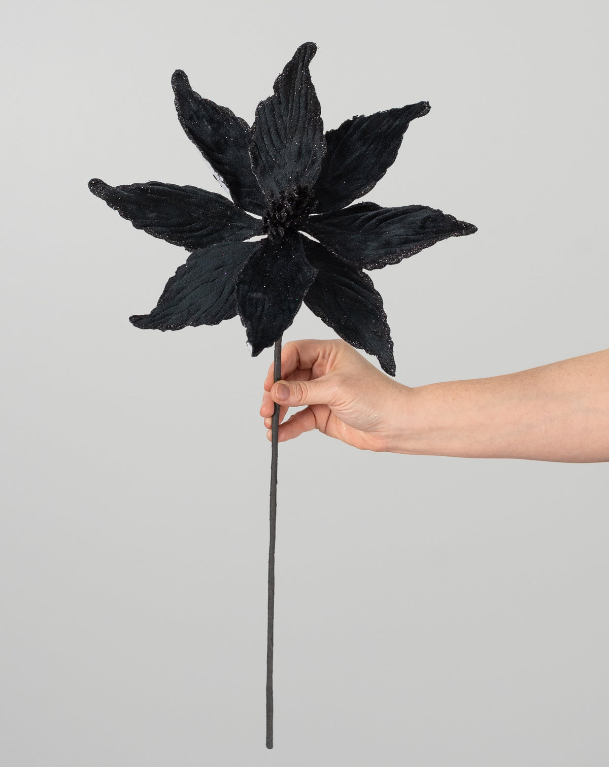 11" x 24" Velvet Poinsettia Stem: Black detail photo 3
