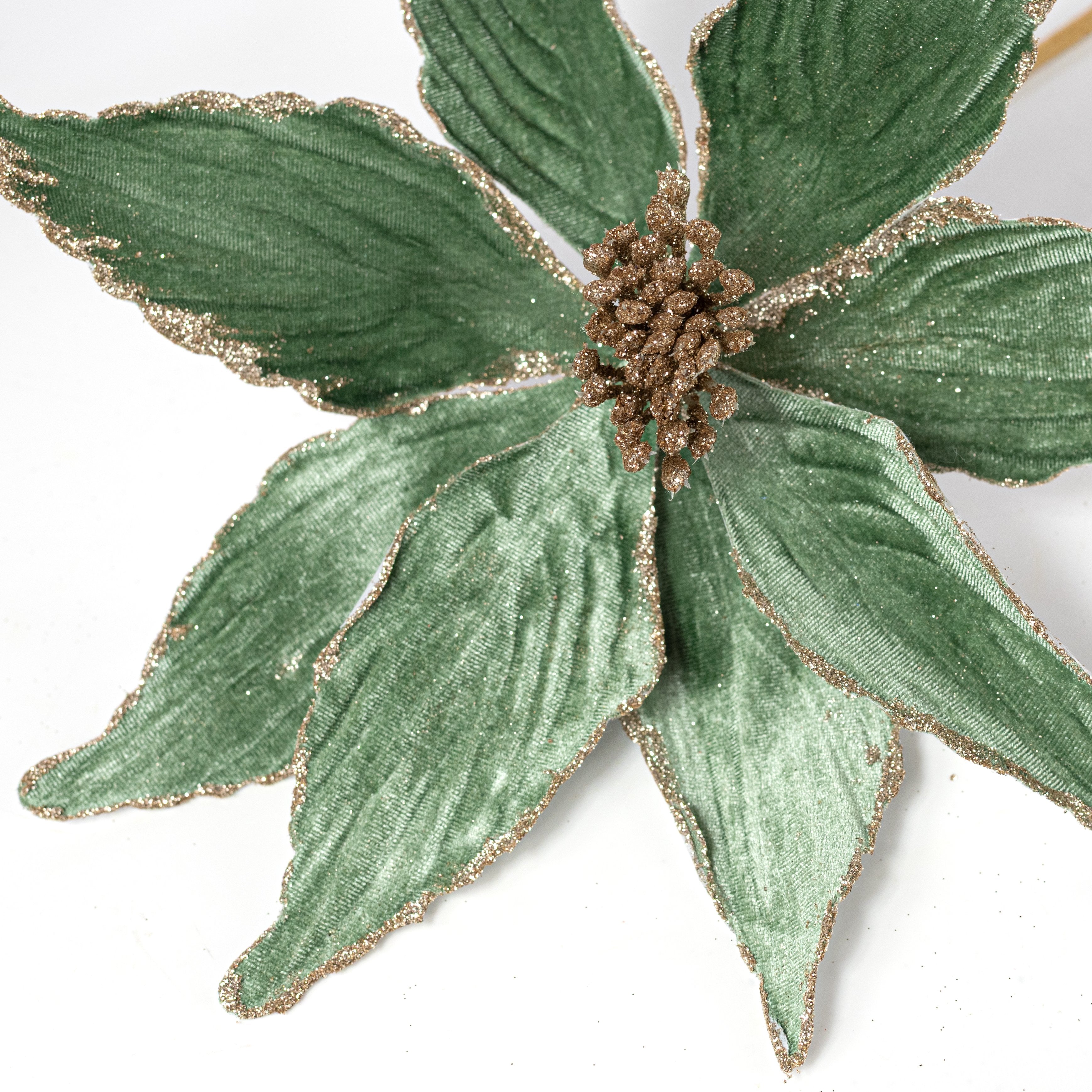 11" x 24" Velvet Poinsettia Stem: Sage Green Lifestyle Photo