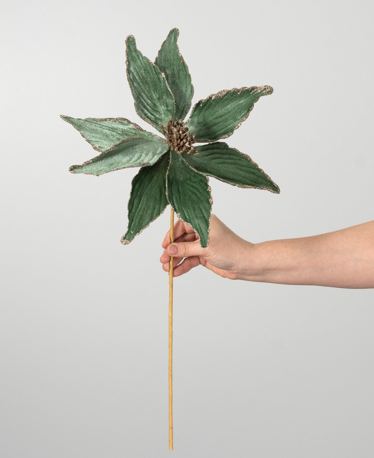 11" x 24" Velvet Poinsettia Stem: Sage Green detail photo 3