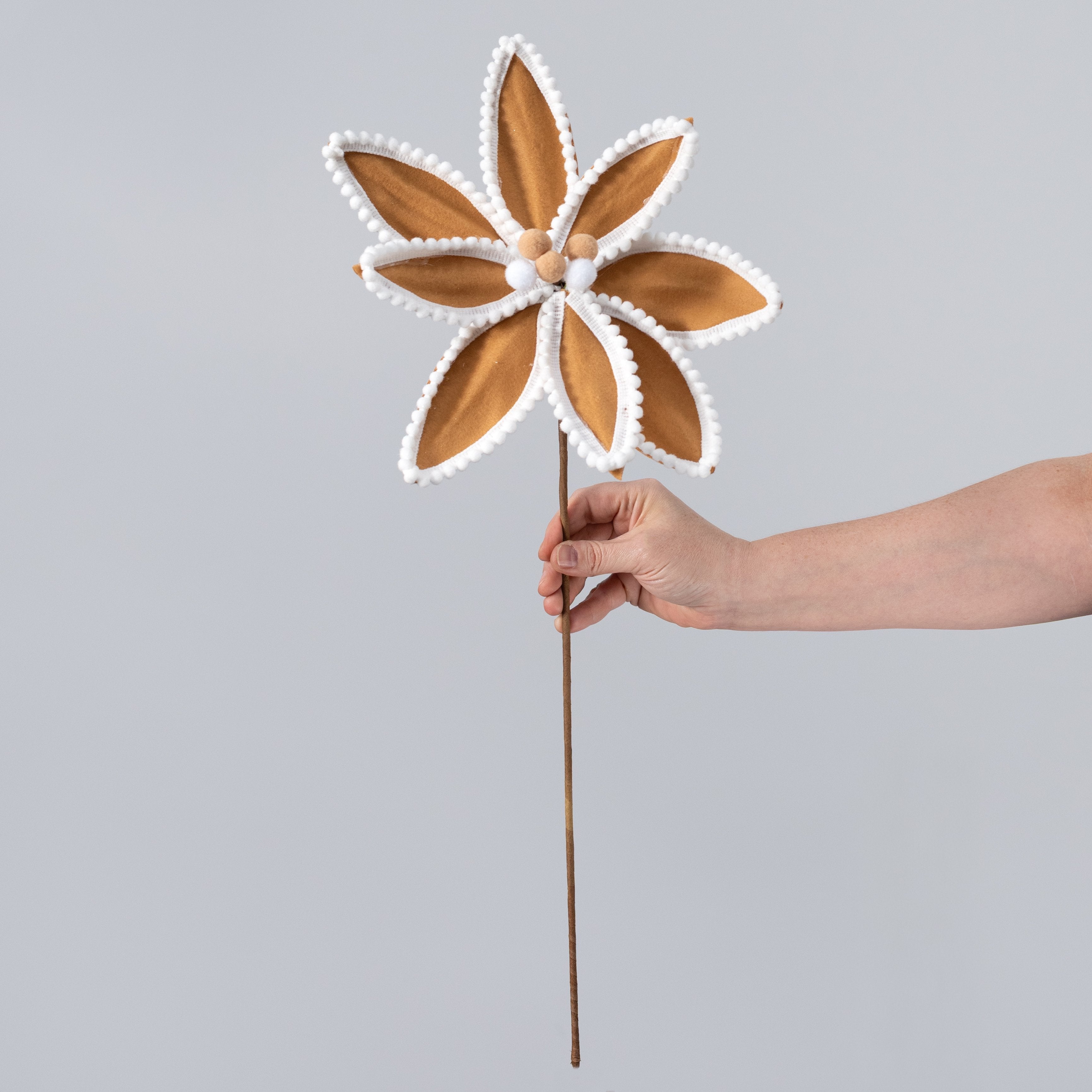 11" x 26" Felt & Trim Poinsettia Stem: White Gingerbread detail photo 3
