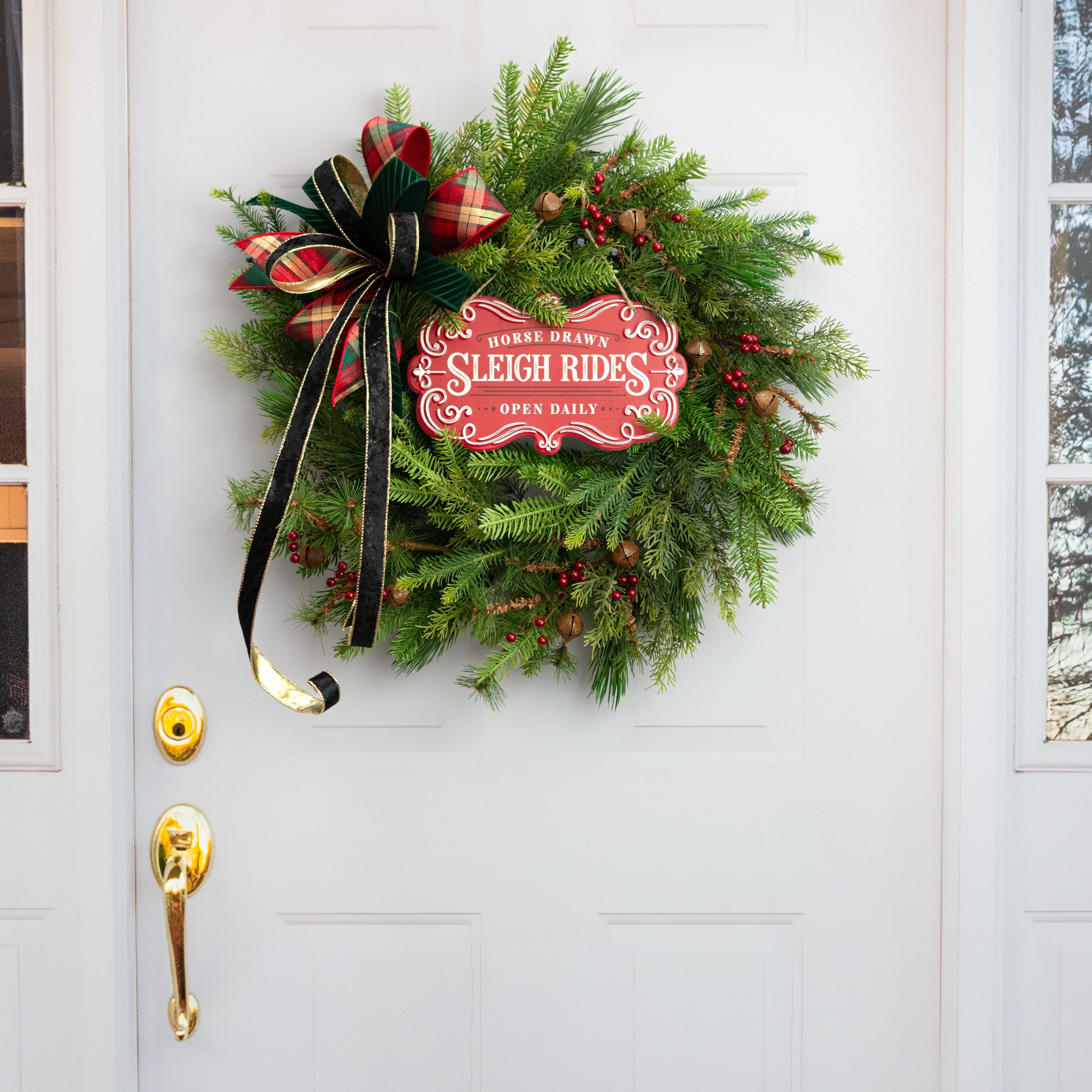 11.5" Metal Embossed Hanger: Red Horse Sleigh Rides detail photo 3