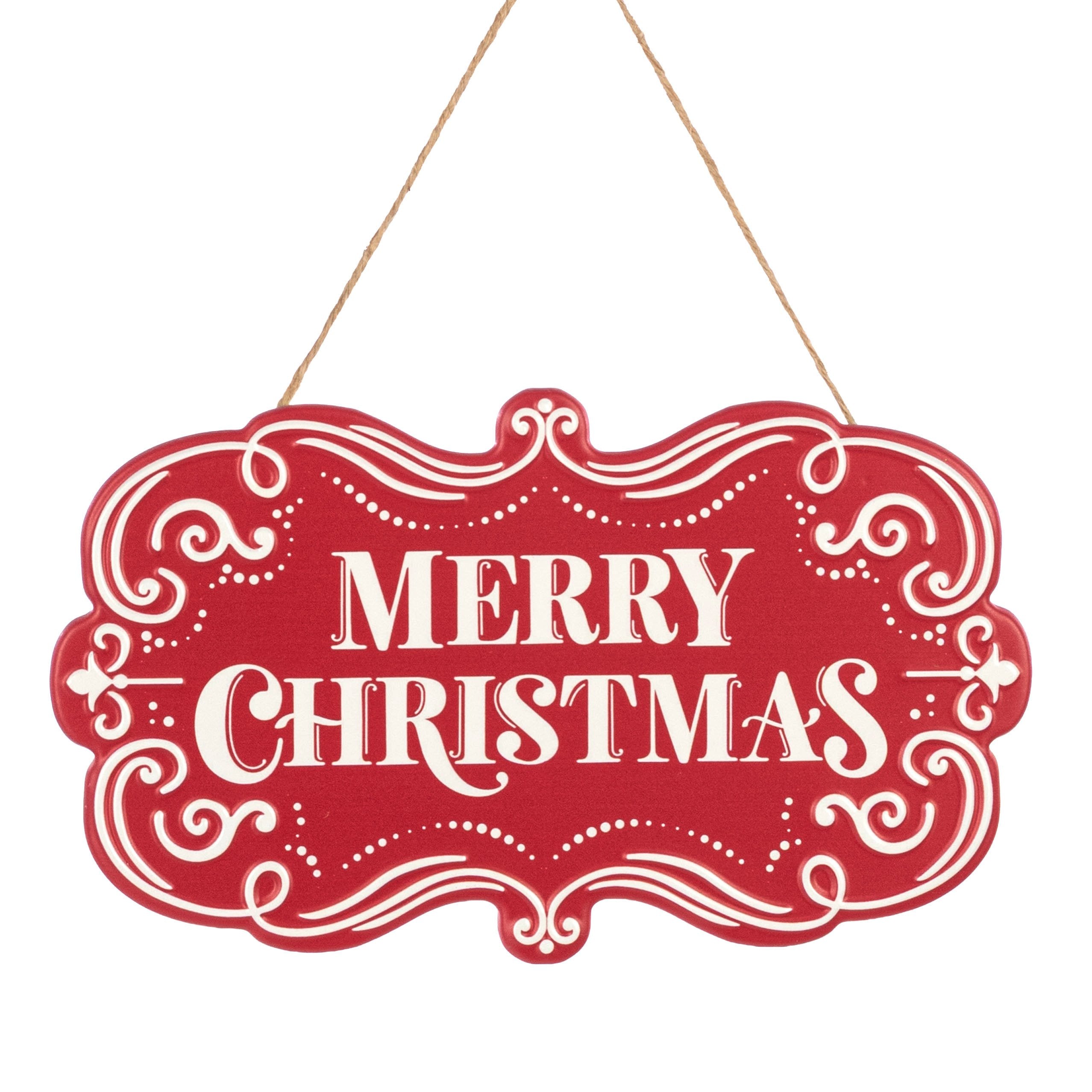 11.5" Metal Embossed Hanger: Red Merry Christmas Item Number: MD179124