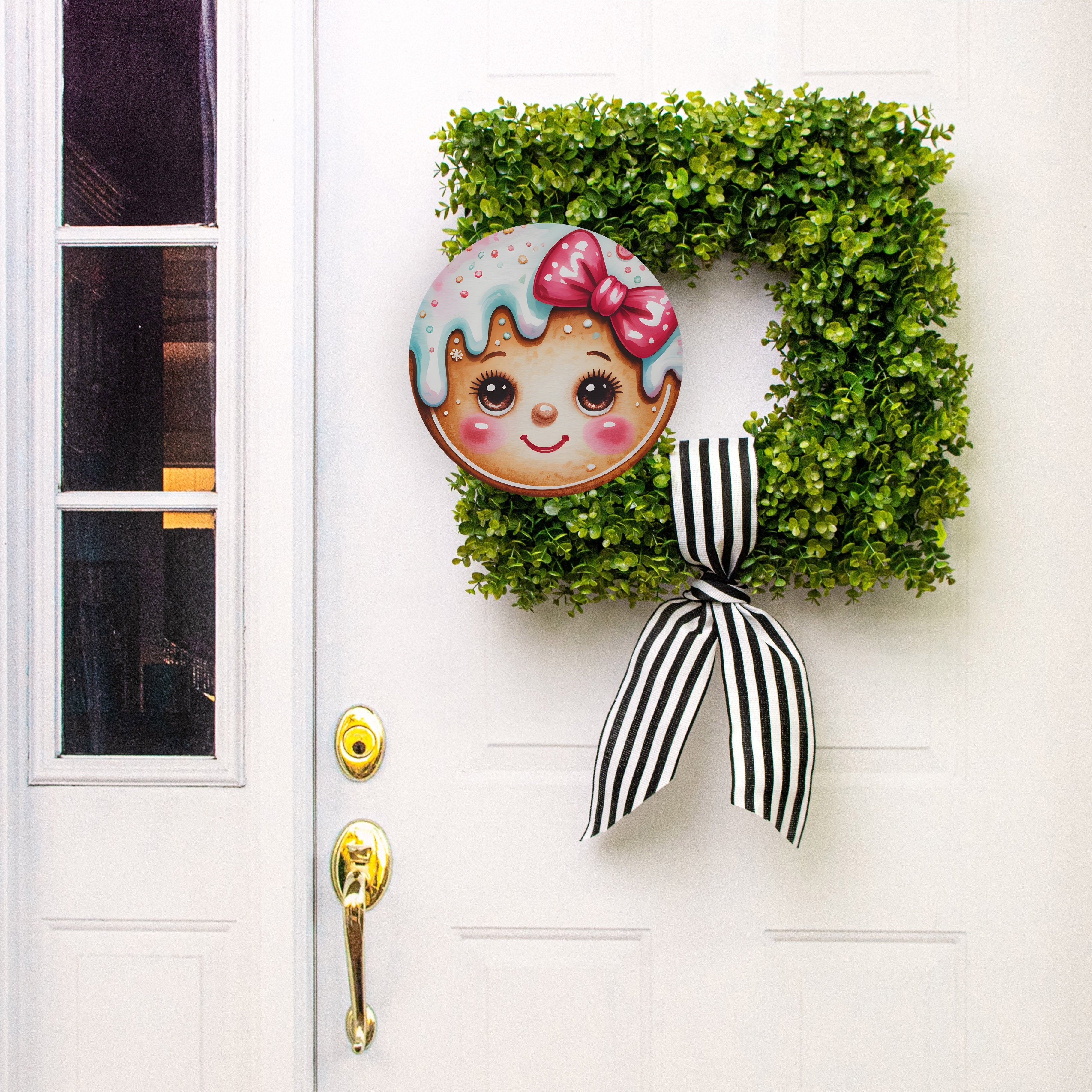 11.75" Round Waterproof Accent: Cute Gingerbread Girl Face With Bow Lifestyle Photo