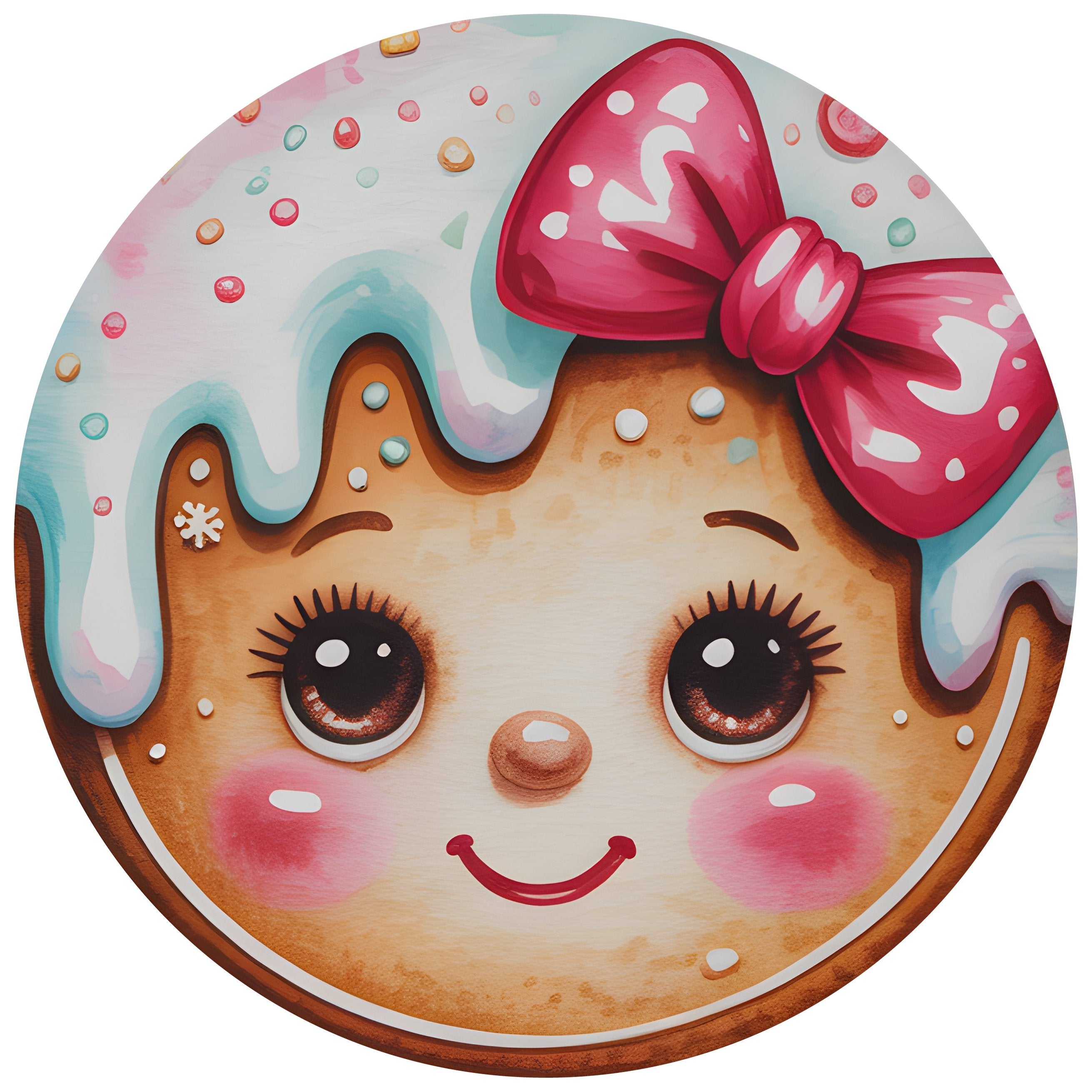 11.75" Round Waterproof Accent: Cute Gingerbread Girl Face With Bow Item Number: CD1358NH-118