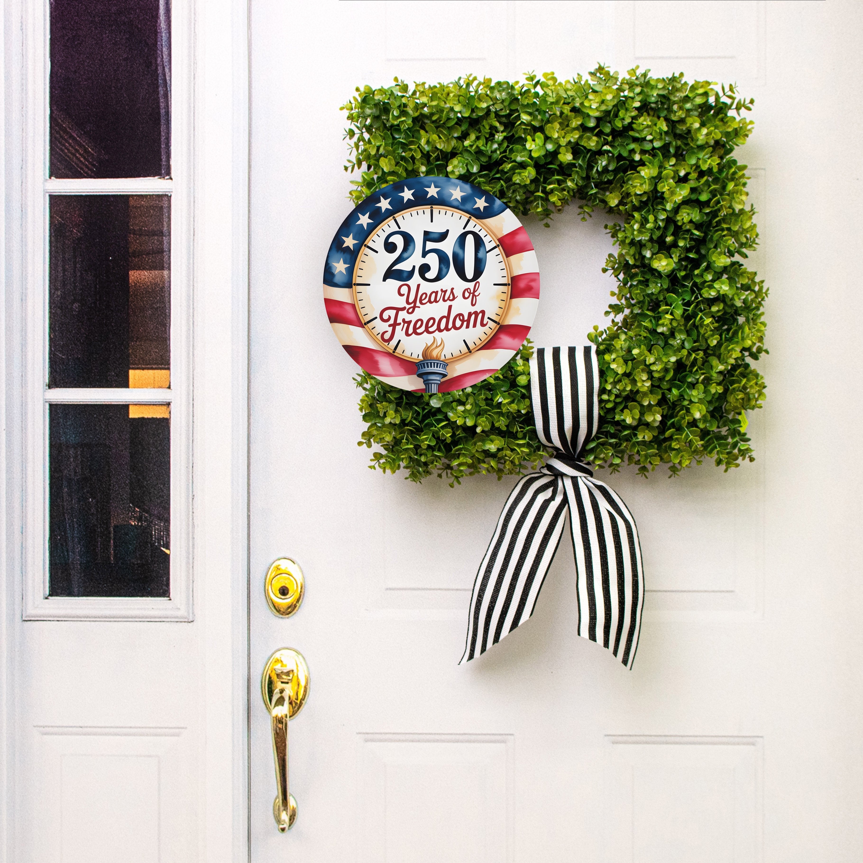 11.75" Round Waterproof Sign: 250 Years of Freedom Patriotic Clock Lifestyle Photo