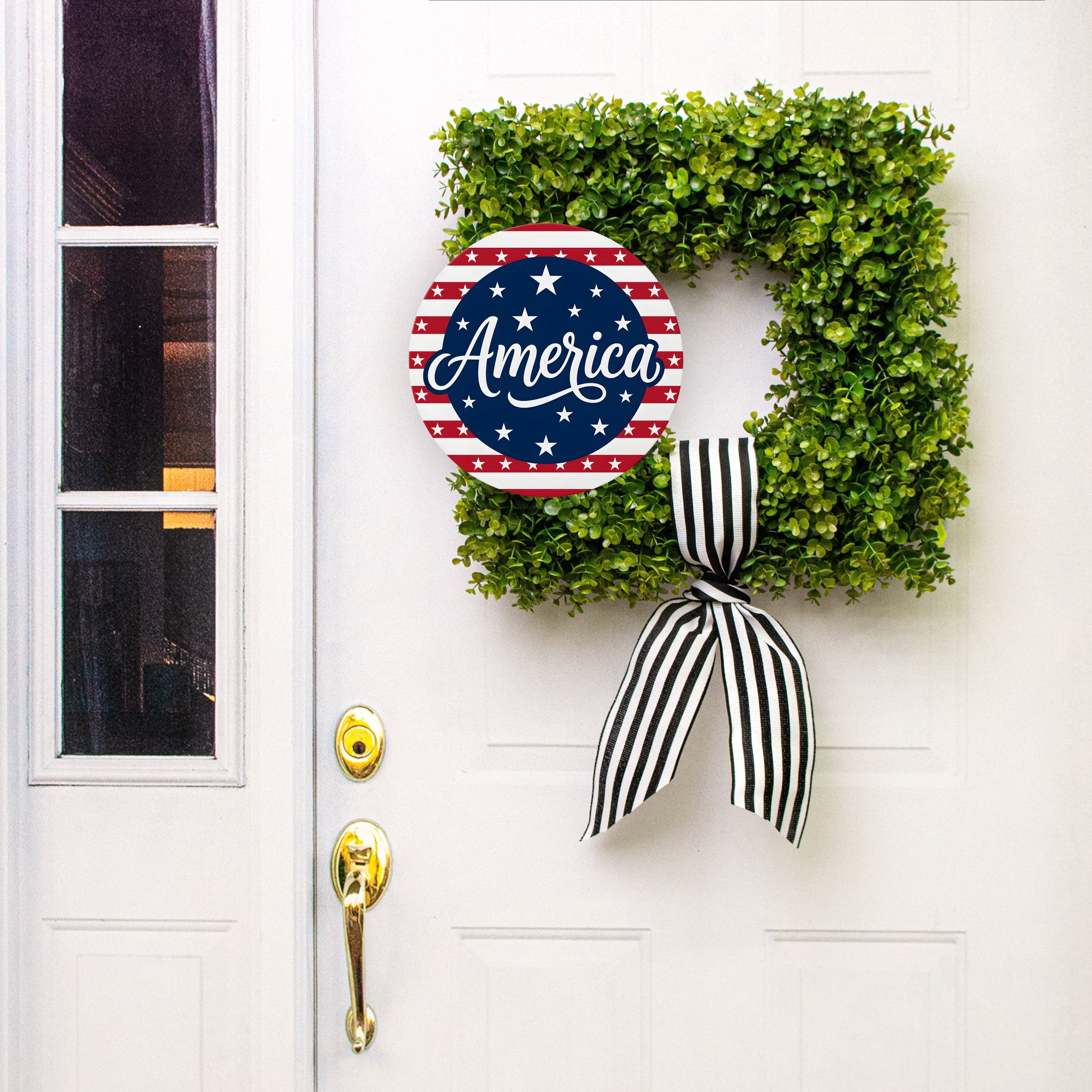 11.75" Round Waterproof Sign: America Patriotic Stars and Stripes Lifestyle Photo
