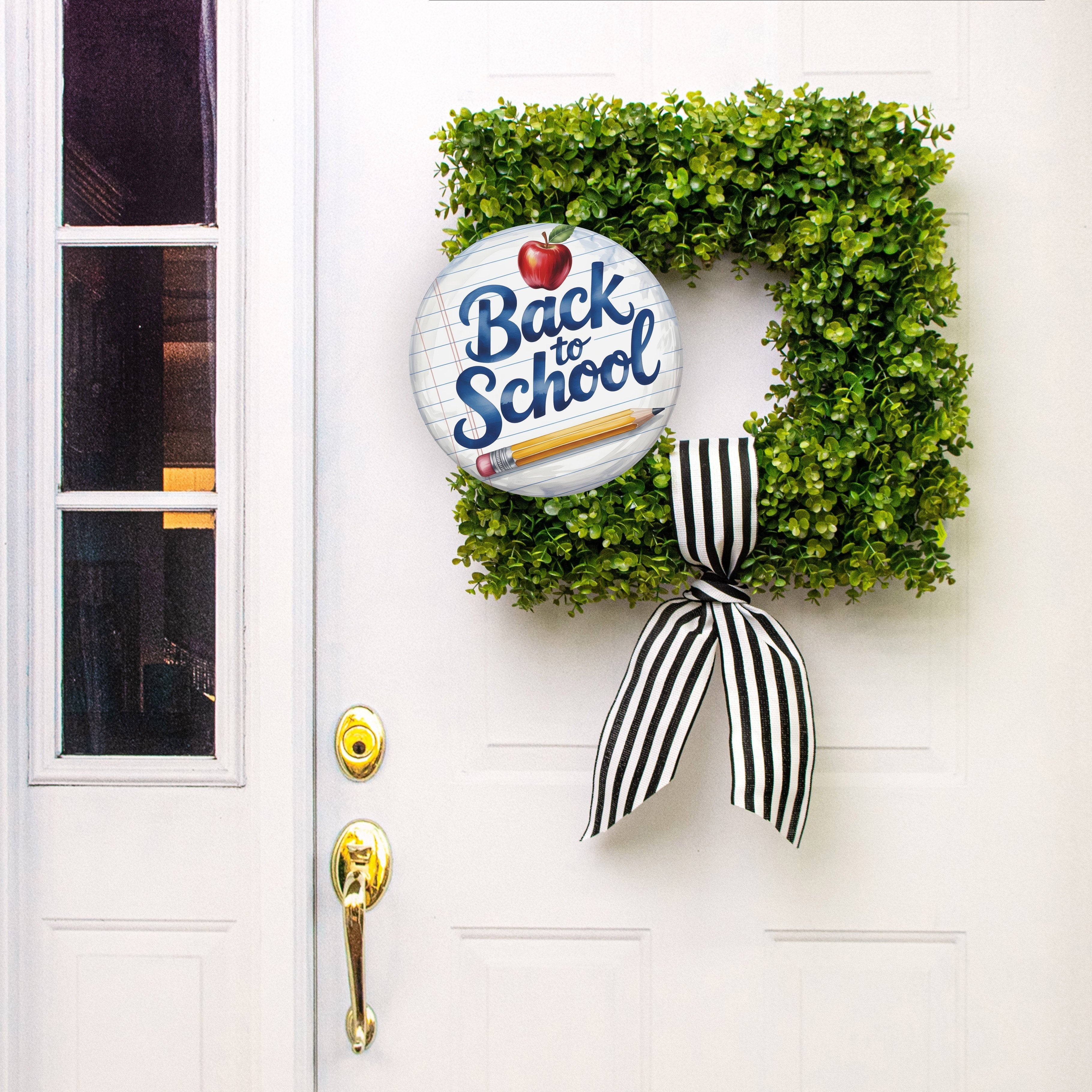 11.75" Round Waterproof Sign: Back to School Apple and Pencil Lifestyle Photo