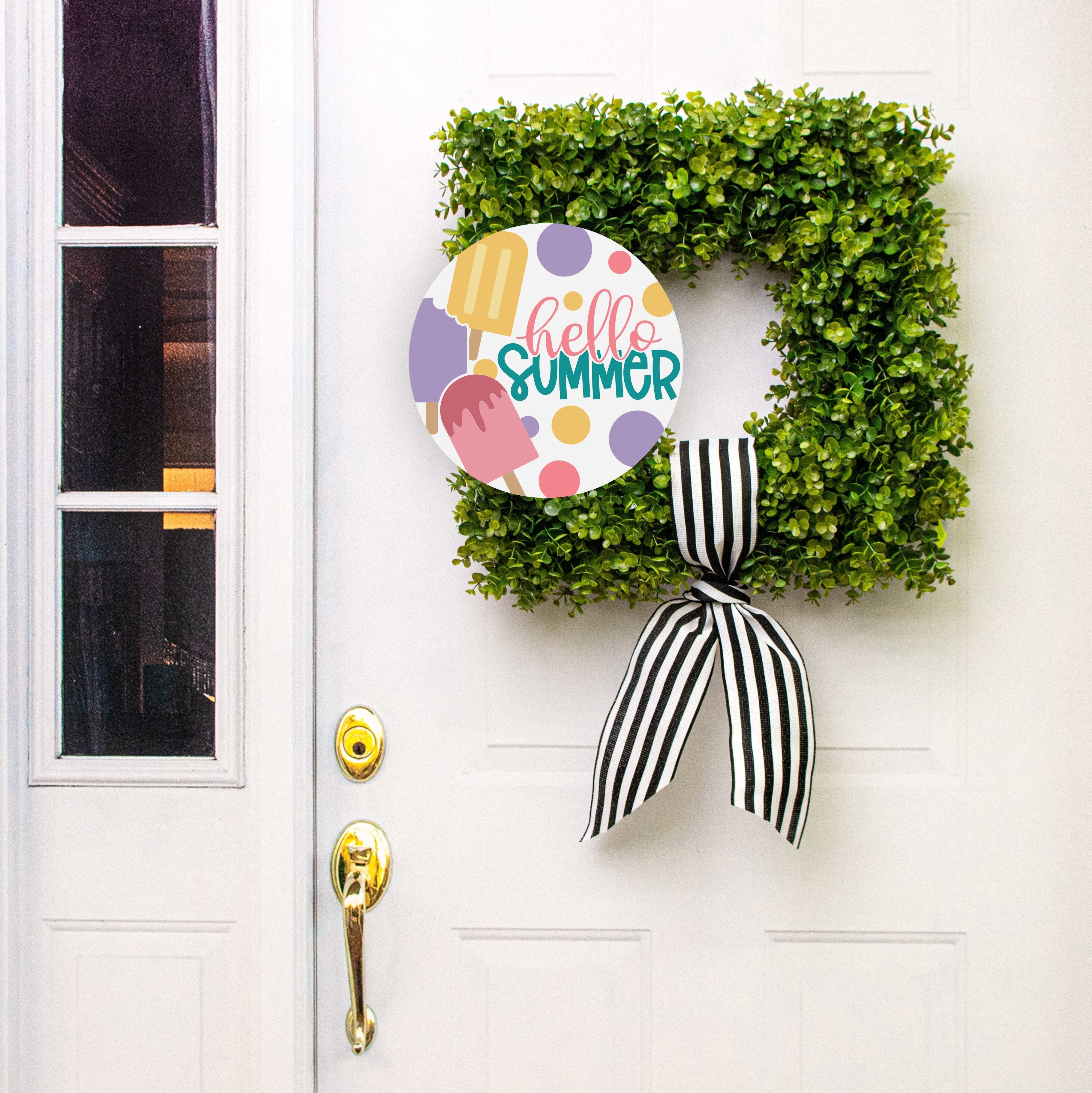 11.75" Round Waterproof Sign: Hello Summer Popsicles Lifestyle Photo