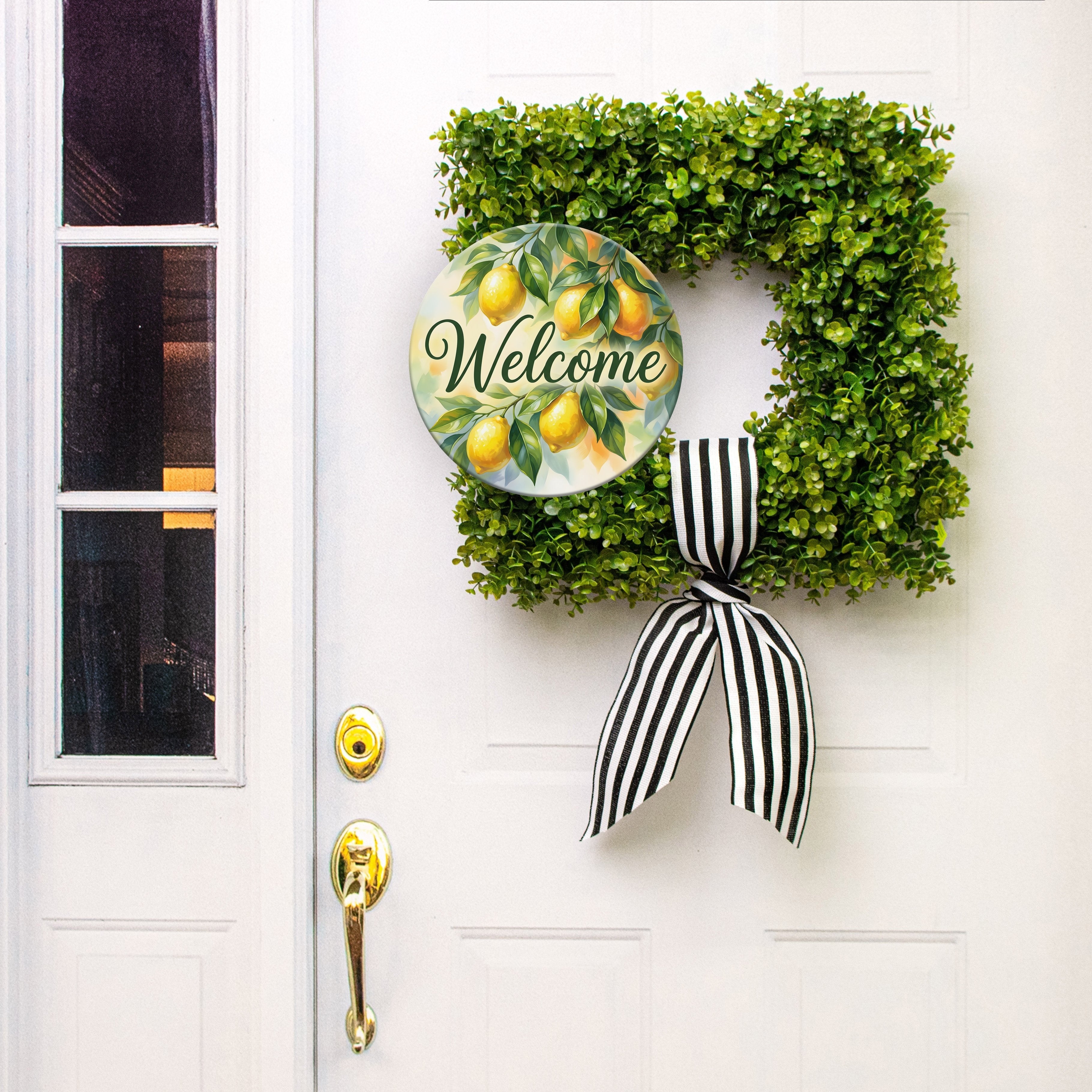 11.75" Round Waterproof Sign: Lemon Tree Welcome Lifestyle Photo