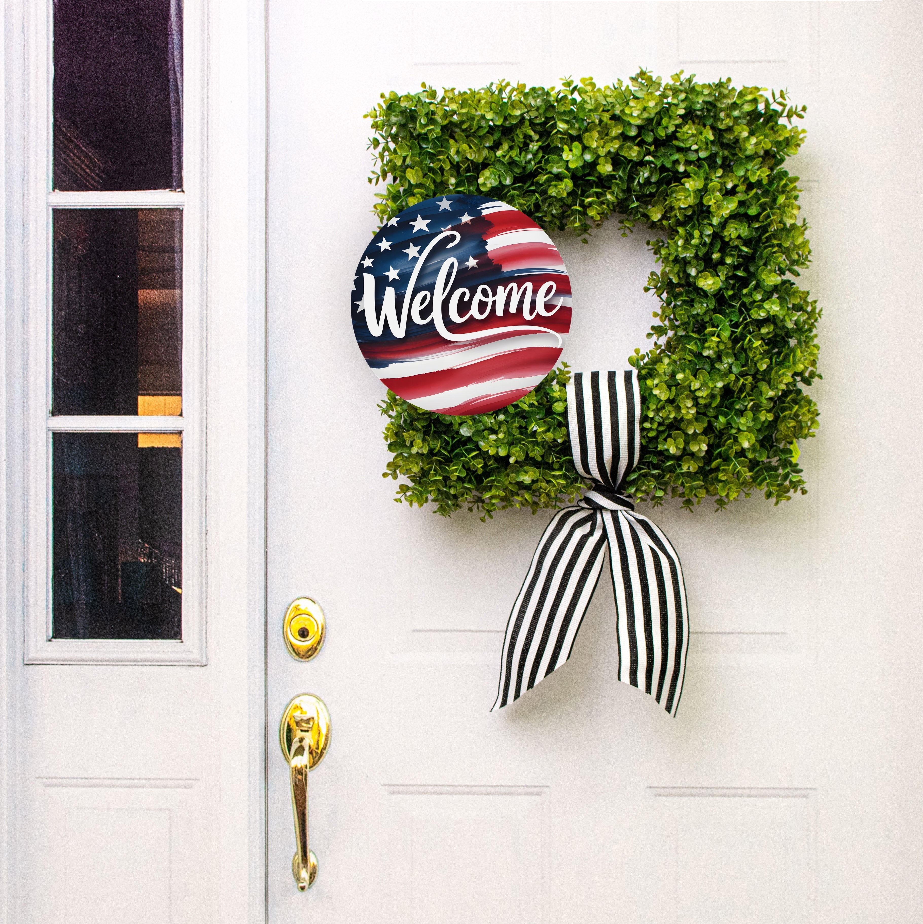 11.75" Round Waterproof Sign: Patriotic American Flag Welcome Lifestyle Photo