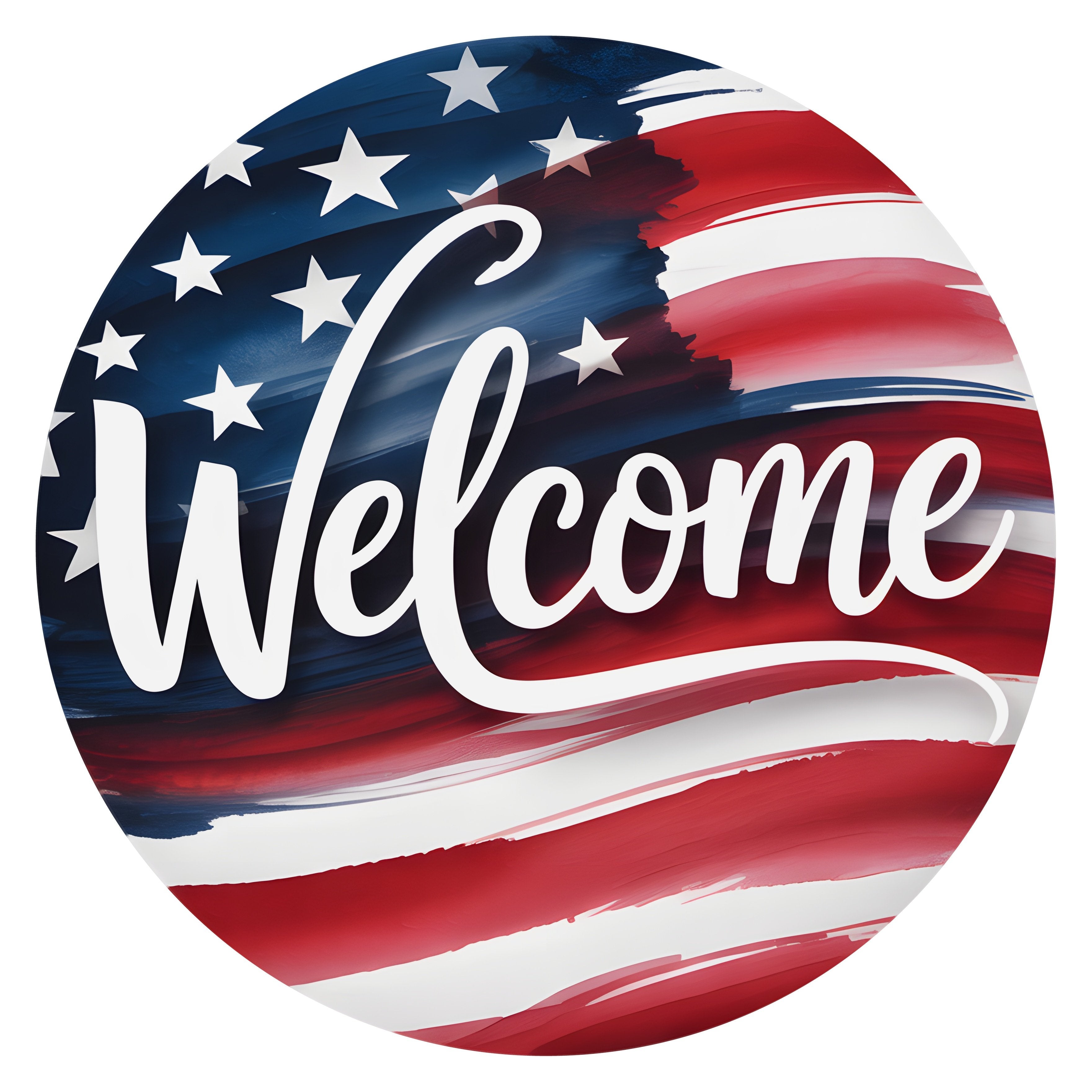 11.75" Round Waterproof Sign: Patriotic American Flag Welcome Item Number: CD1366NH-118