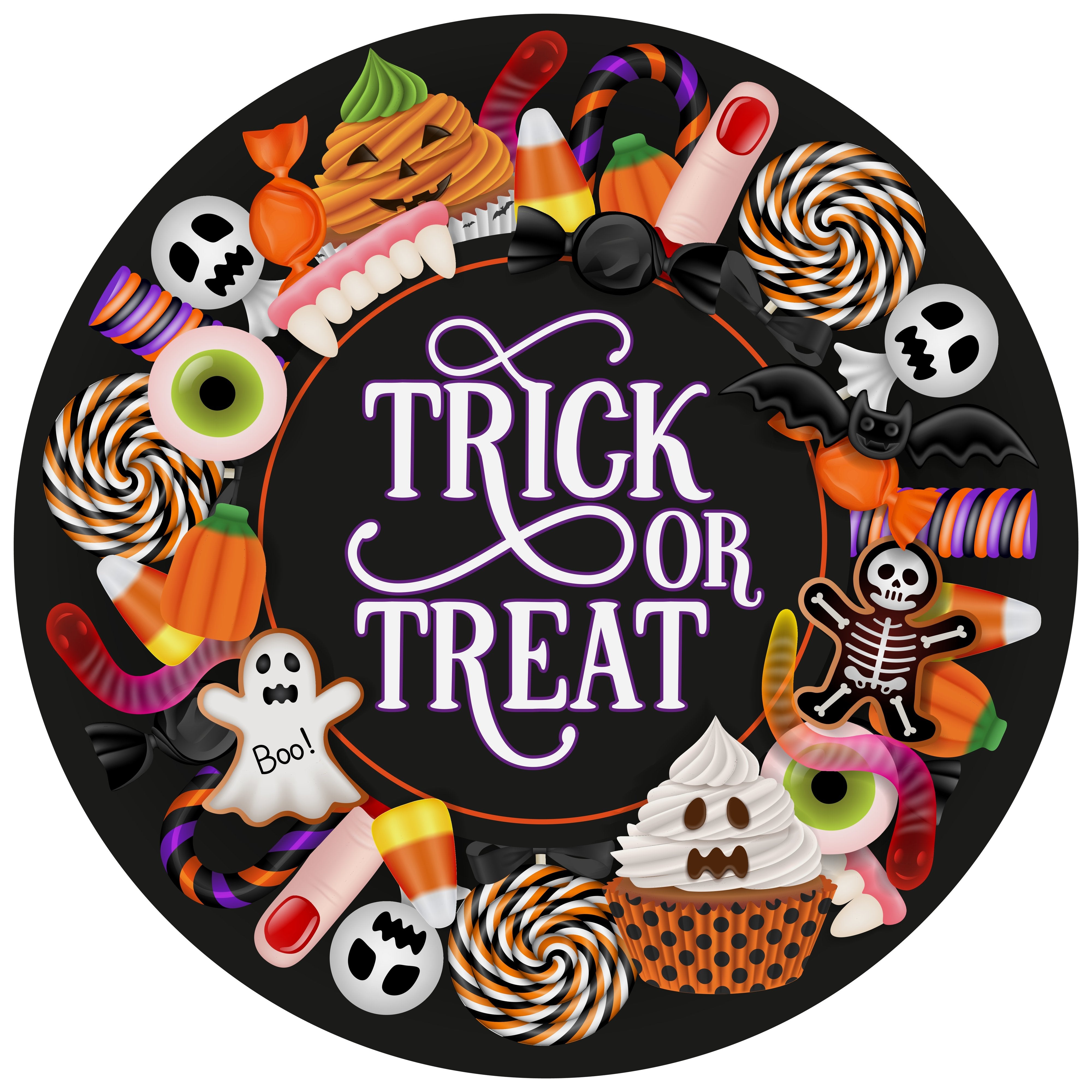 11.75" Round Waterproof Sign: Trick or Treat Candy Item Number: CD1134NH-118