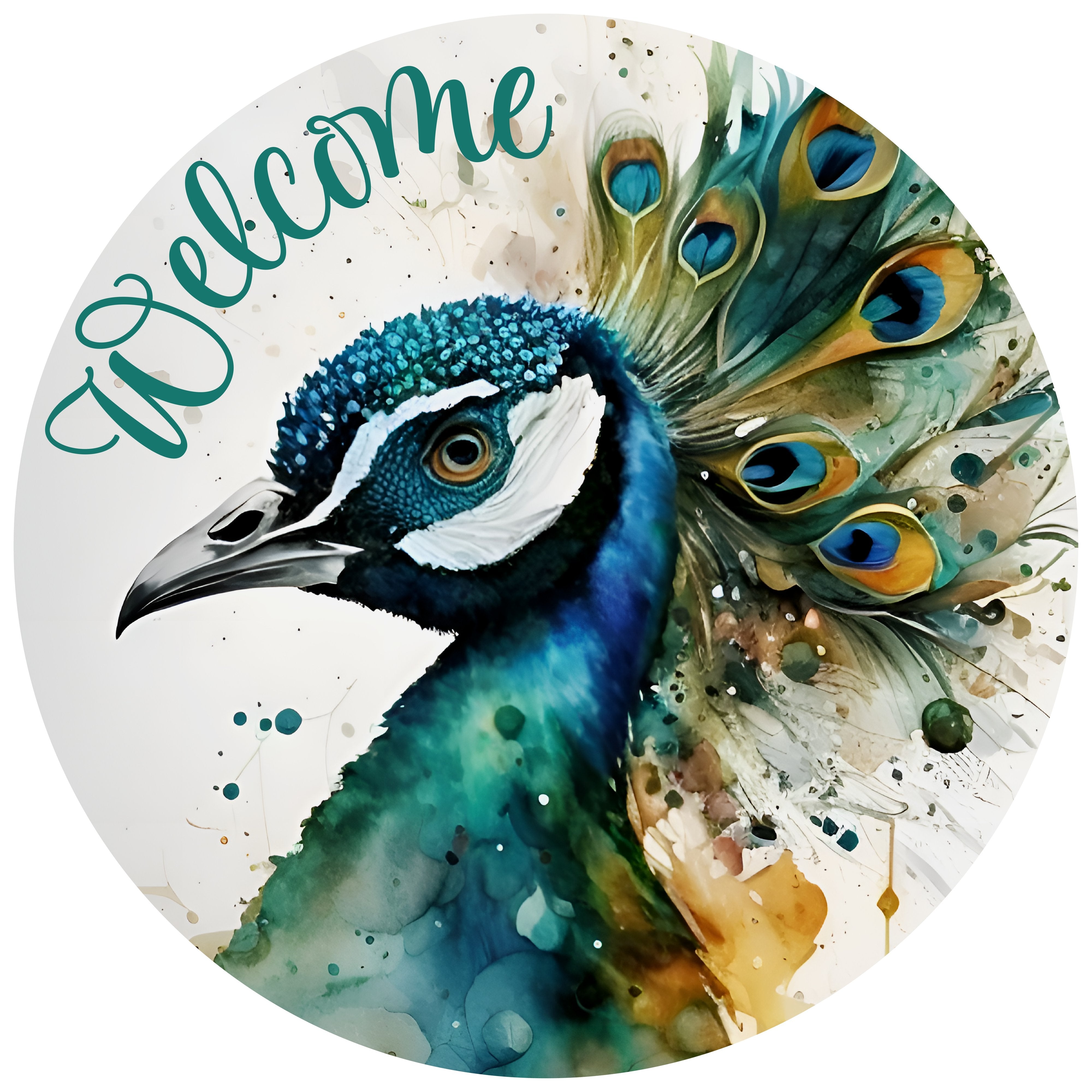 11.75" Round Waterproof Sign: Watercolor Peacock Item Number: CD1051NH-118