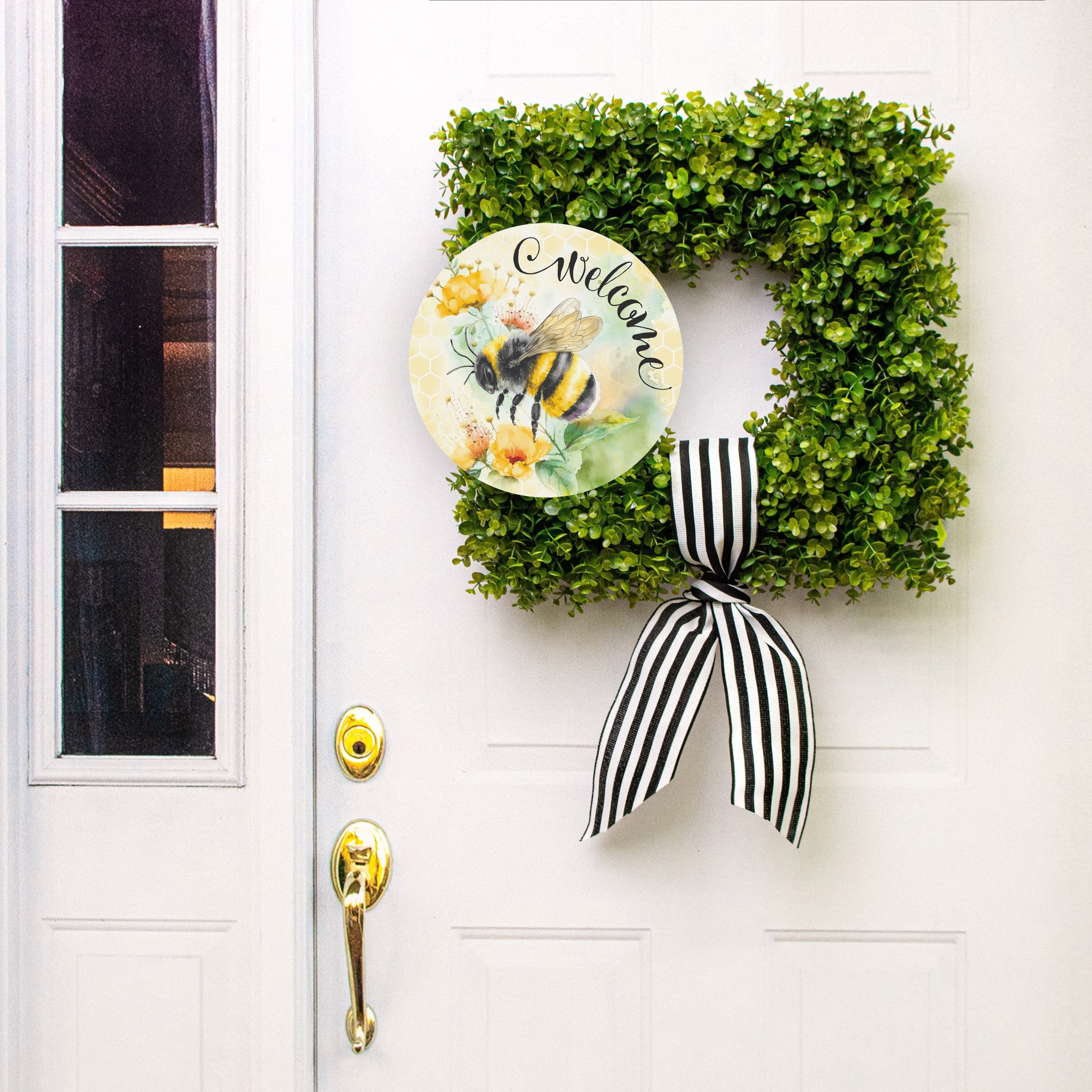 11.75" Round Waterproof Sign: Watercolor Welcome Bee Lifestyle Photo