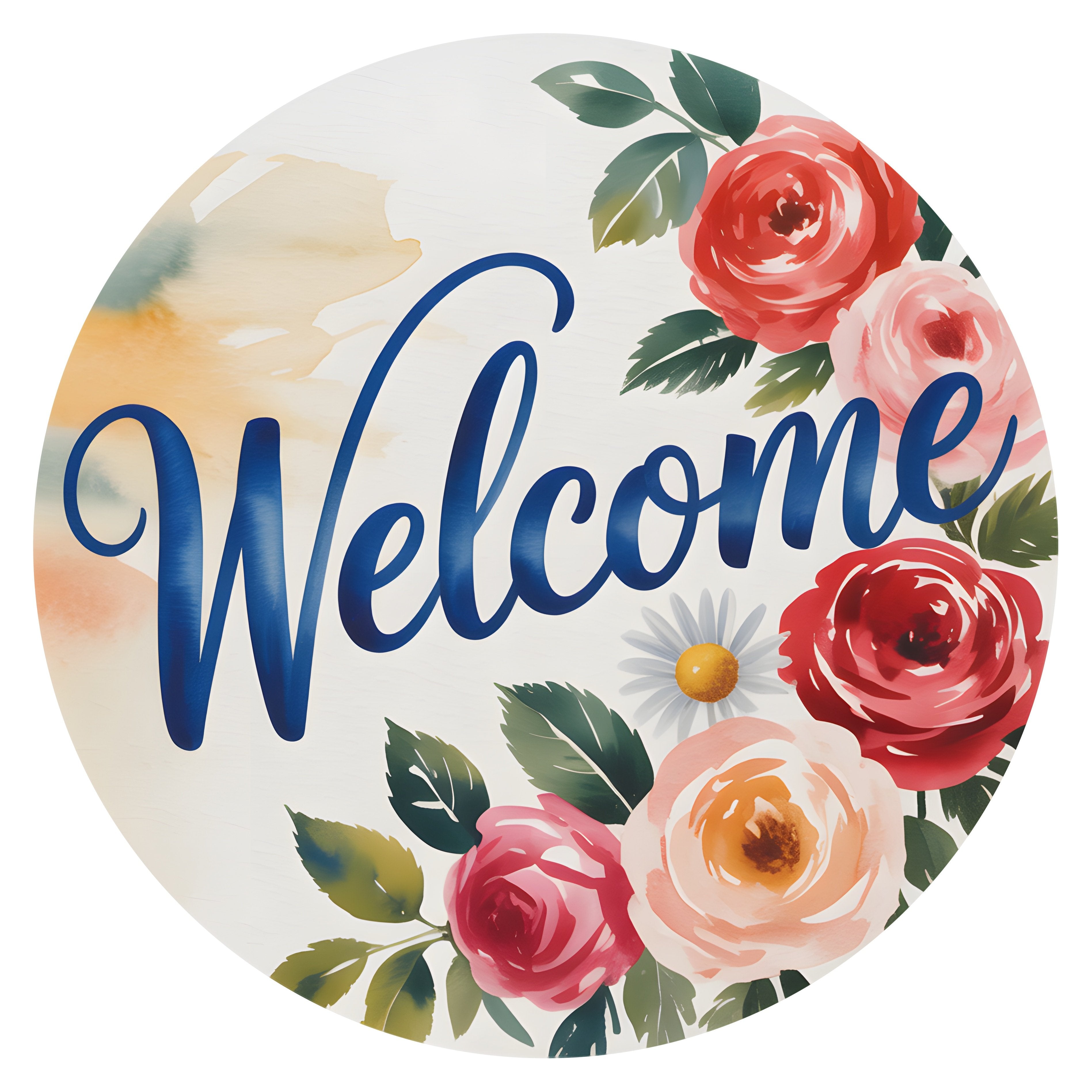 11.8" Round Waterproof Sign: Roses and Coral Red Welcome Item Number: CD1350NH-118
