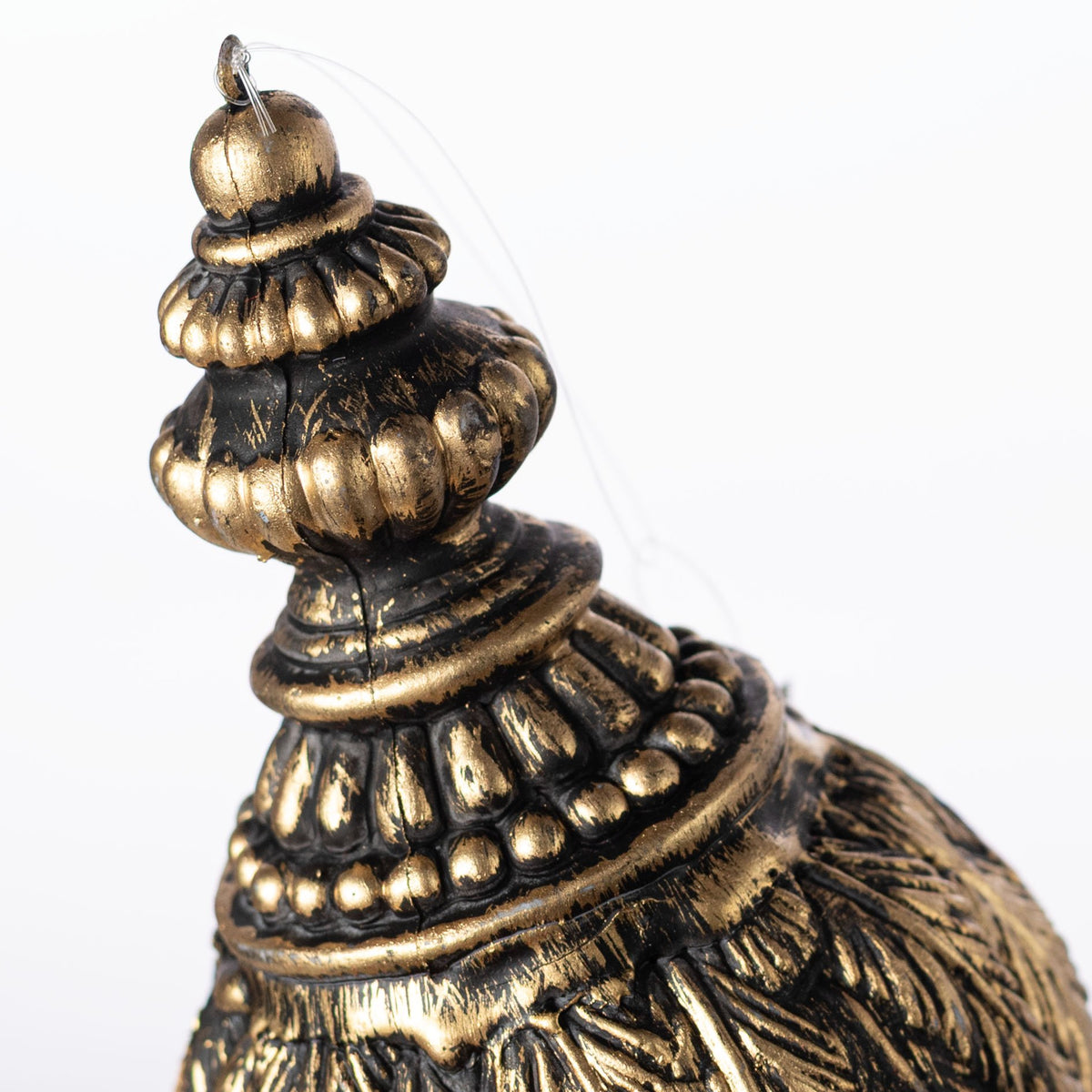 11" Antiqued Feather Finial Ornament: Black & Gold detail photo 3