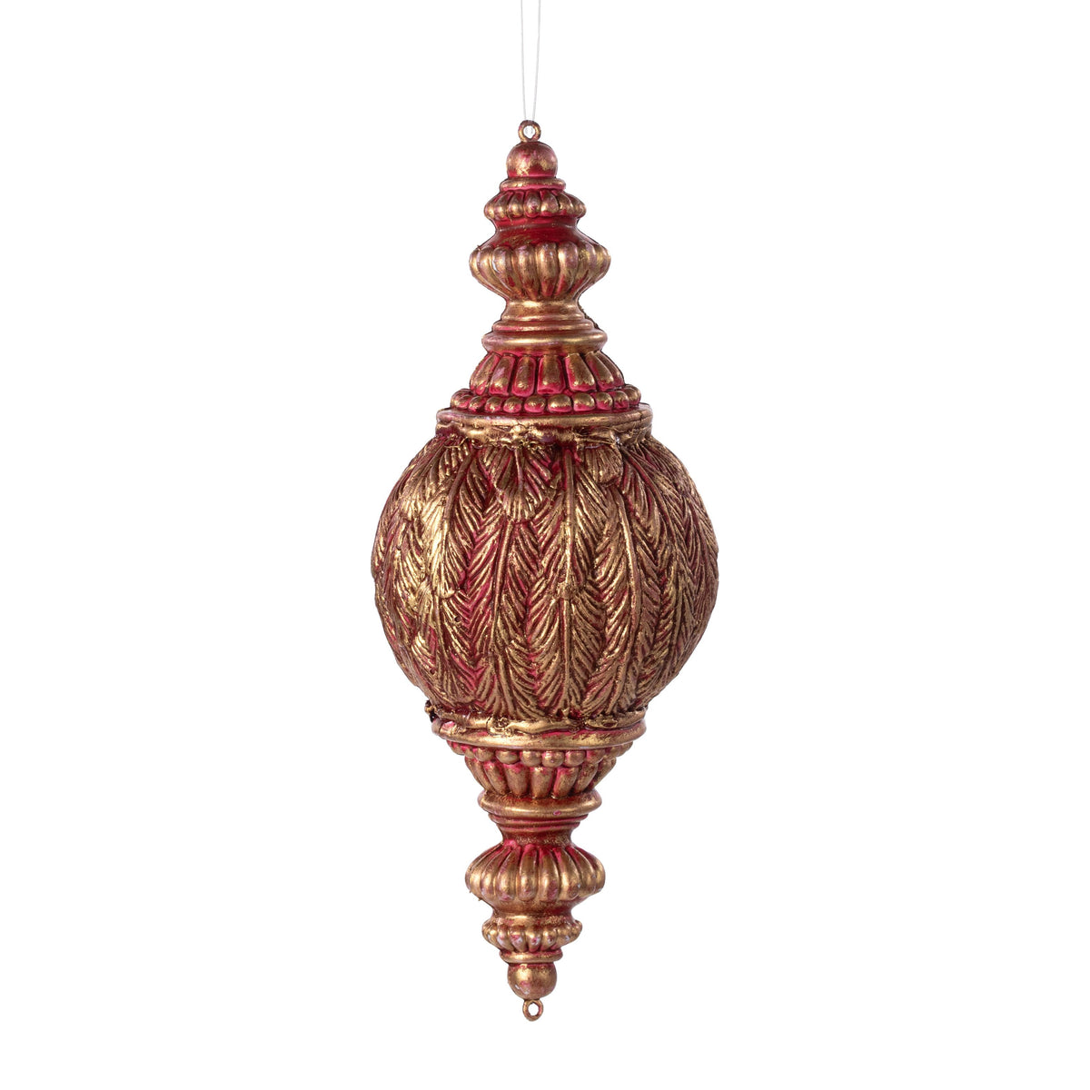 11" Antiqued Feather Finial Ornament: Dark Red & Gold Item Number: 32178-DK.RDGD
