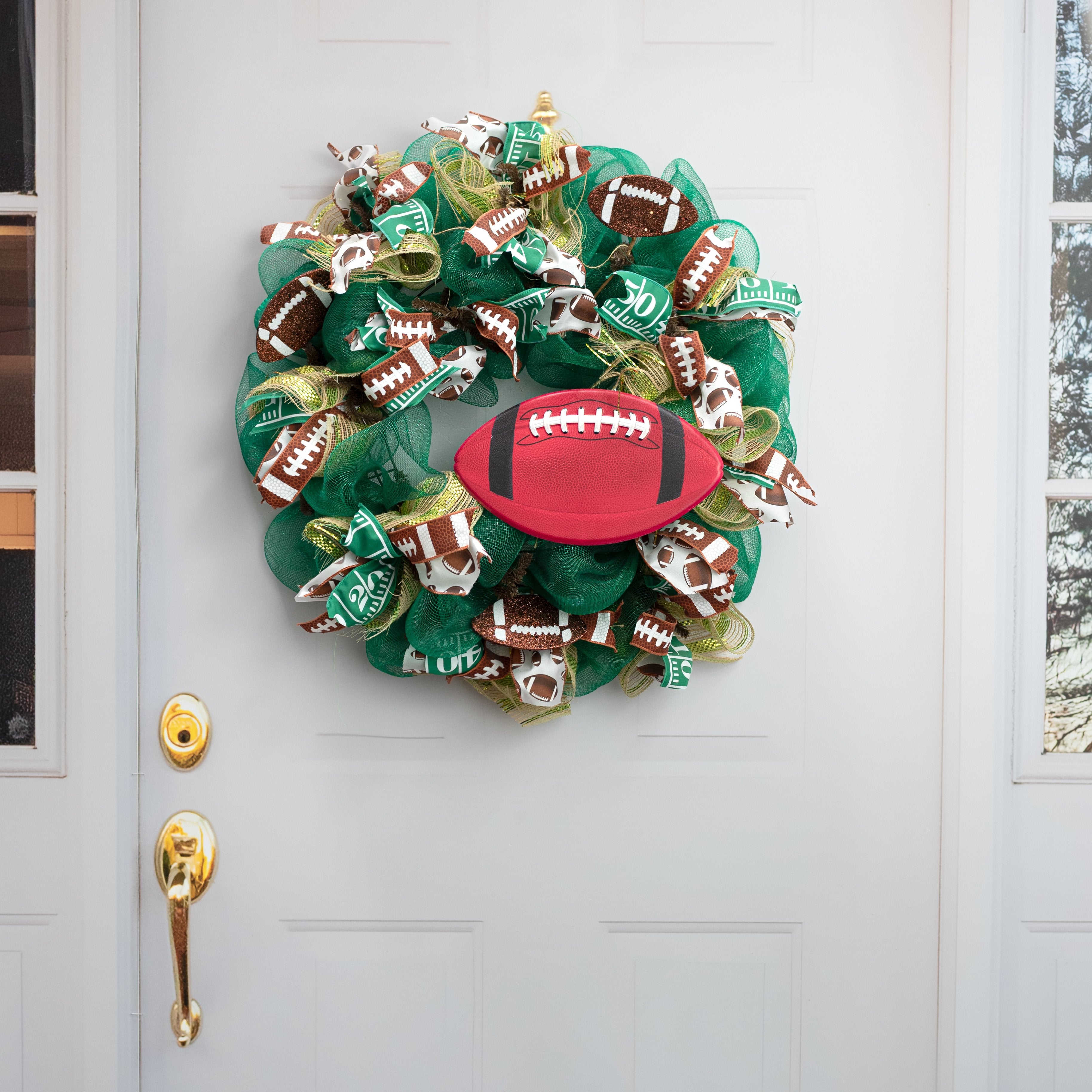 11" Embossed Metal Football Sign: Red & Black detail photo 4