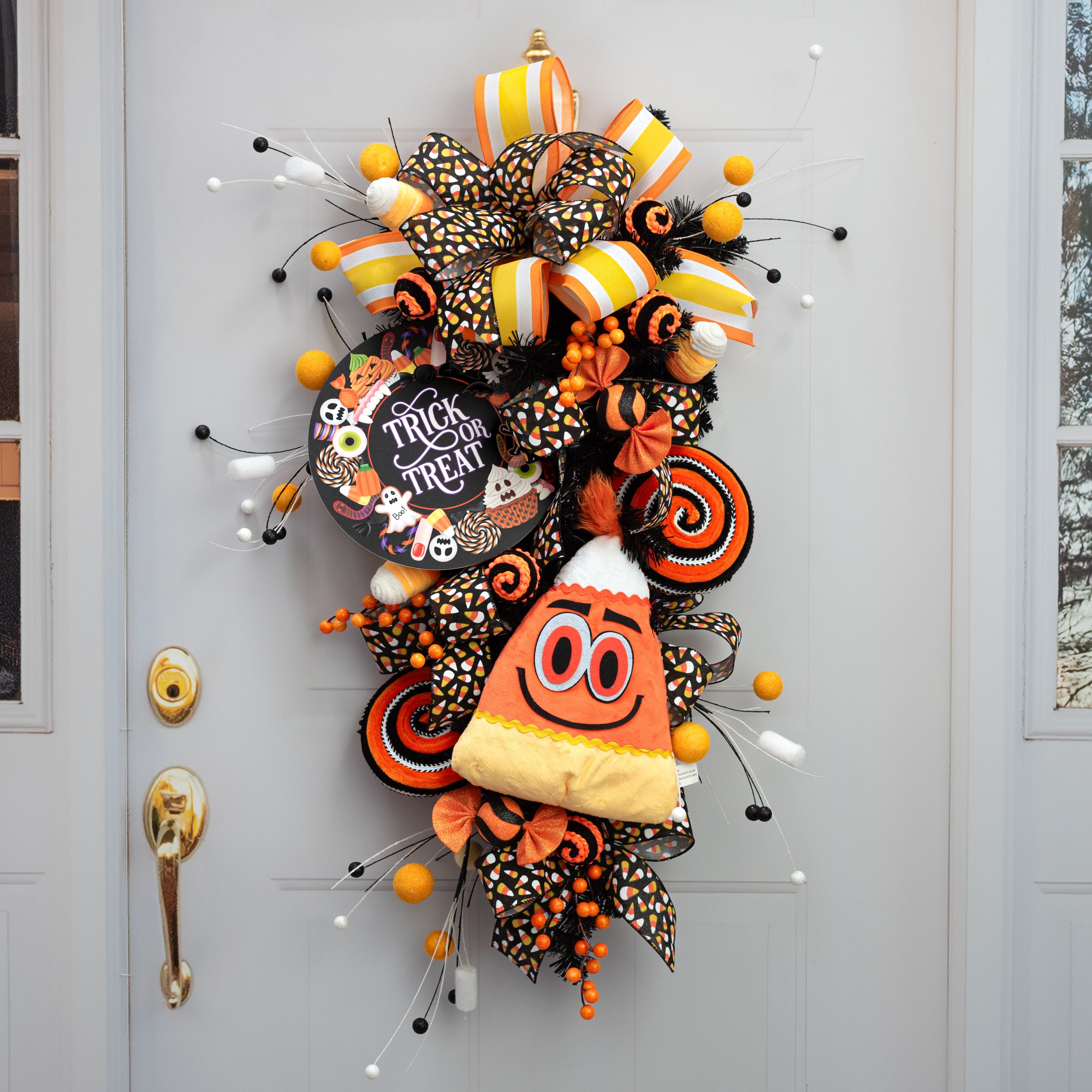 11" Plush Candy Corn Wreath Enhancement detail photo 4