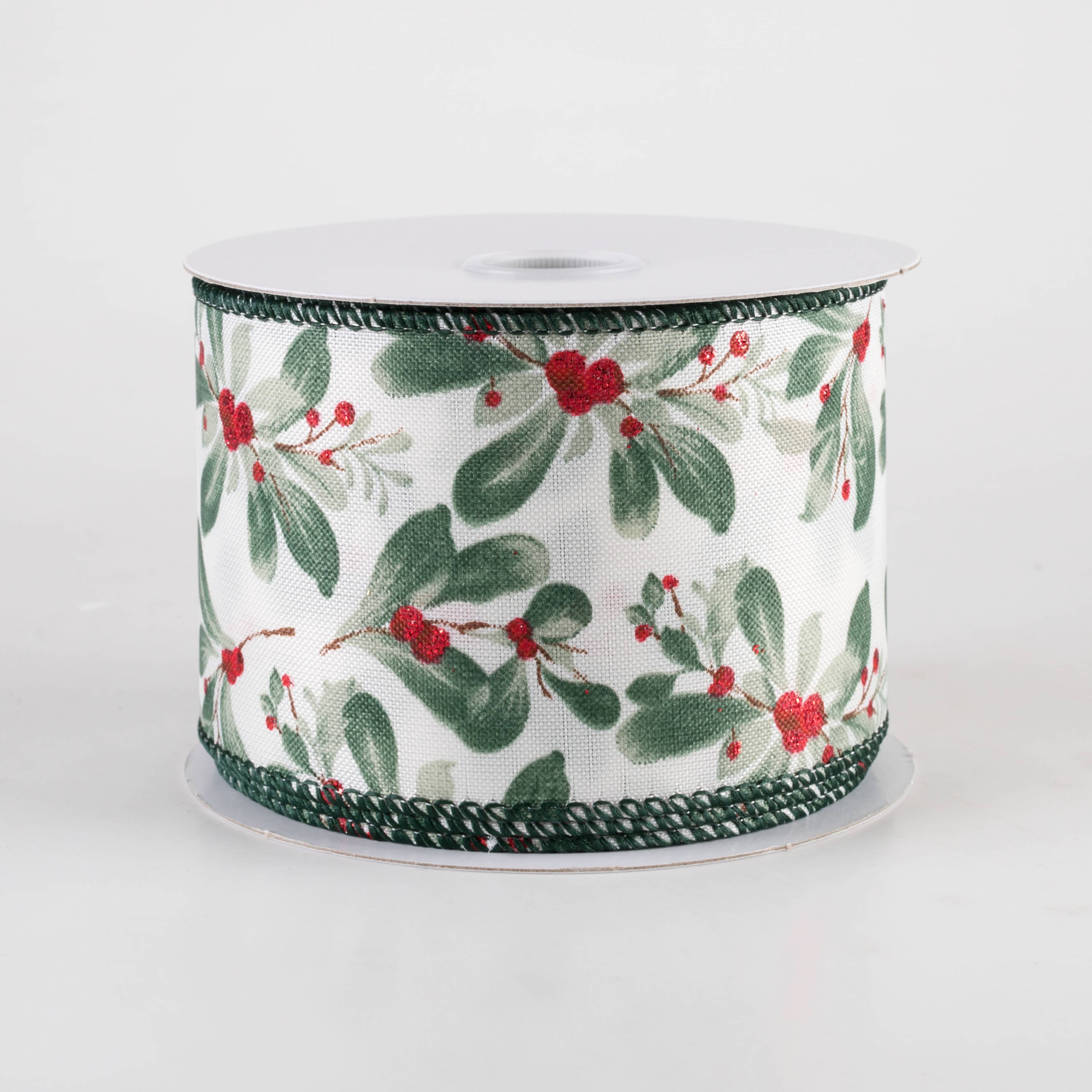 2.5" Painted Mistletoe Ribbon: Cream (10 Yards)