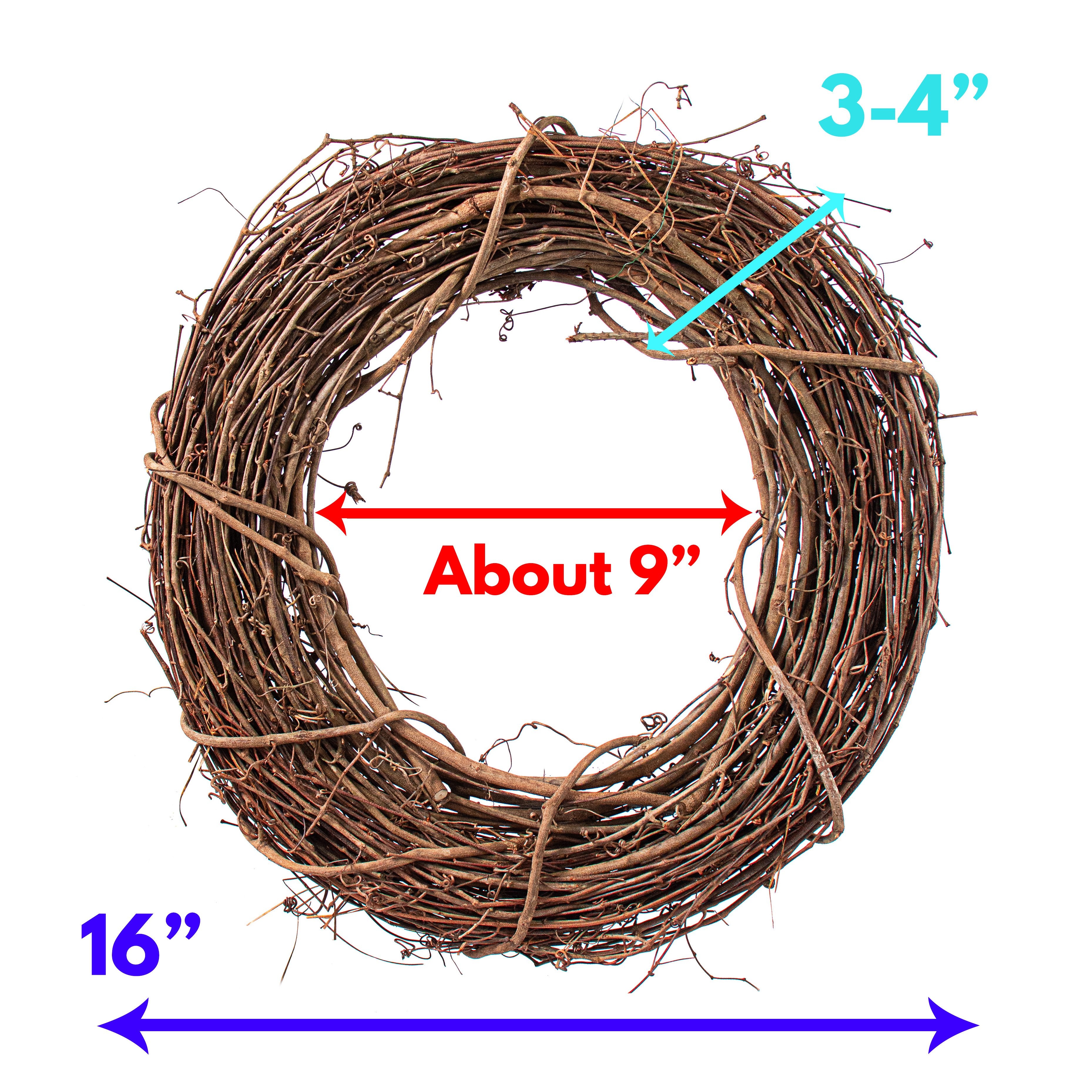 16" Natural Grapevine Wreath: Round