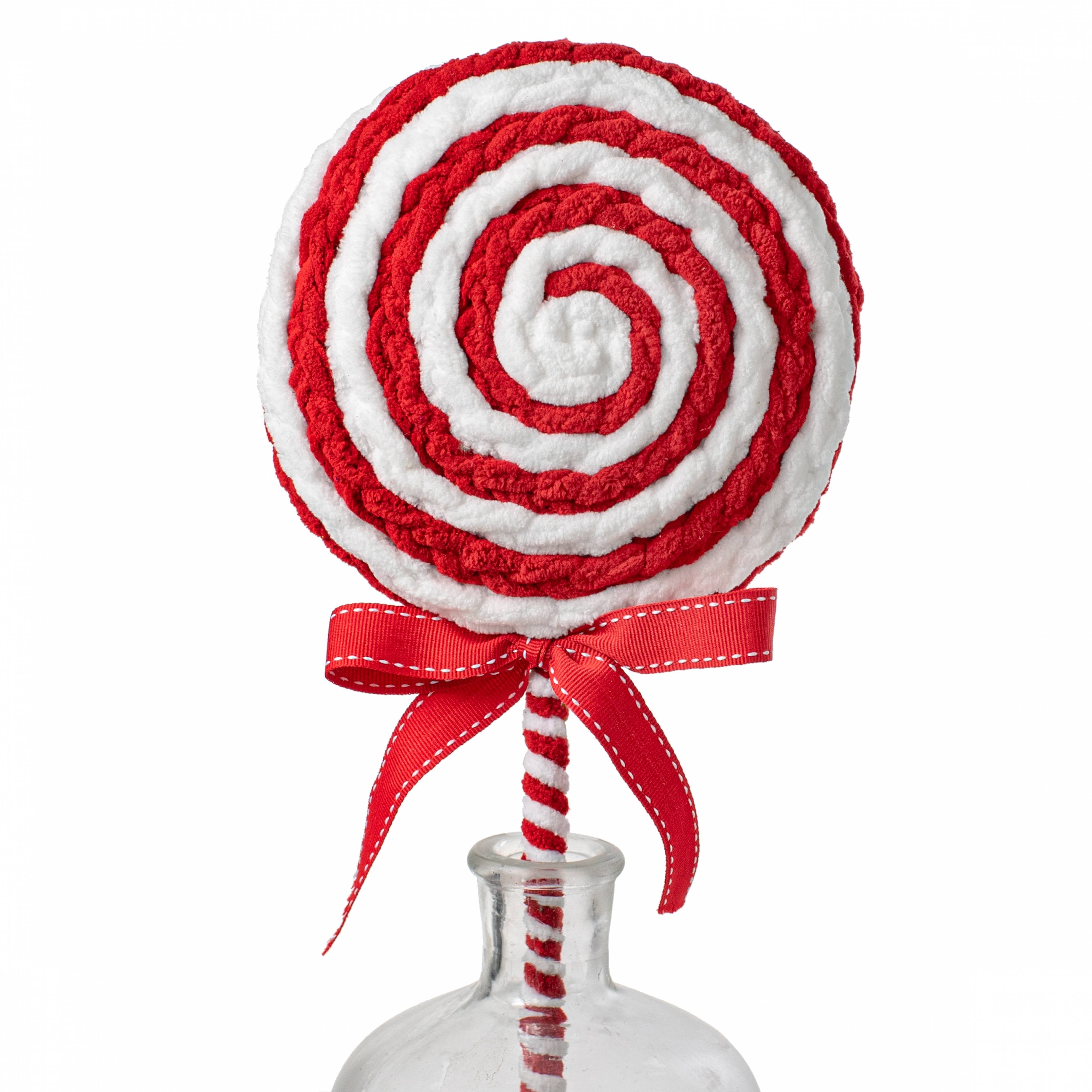 22" Chenille Yarn Lollipop Spray: Red & White