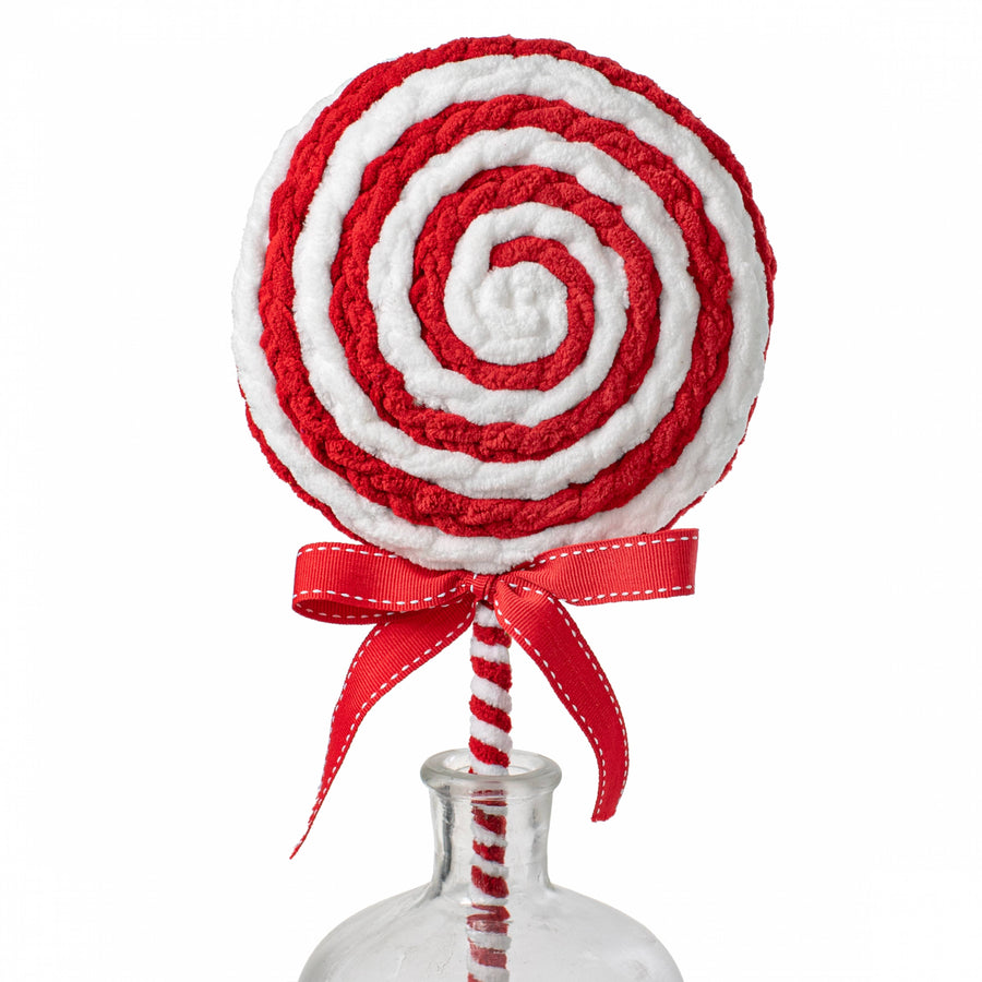 22" Chenille Yarn Lollipop Spray: Red & White