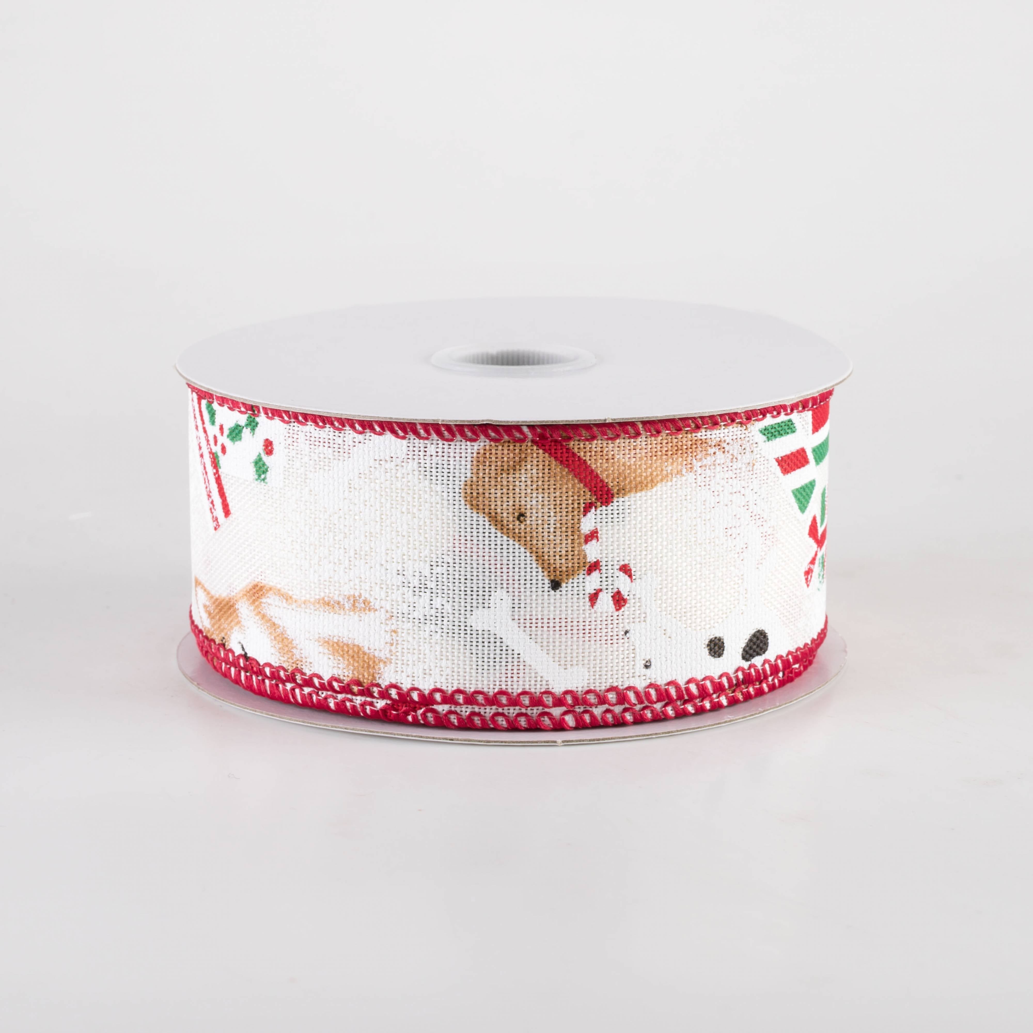 1.5" Linen Dogs Playing On Christmas Ribbon: Ivory (10 Yards)