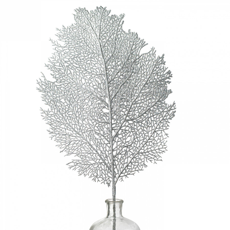 36" Glitter Sea Fan Spray: Silver