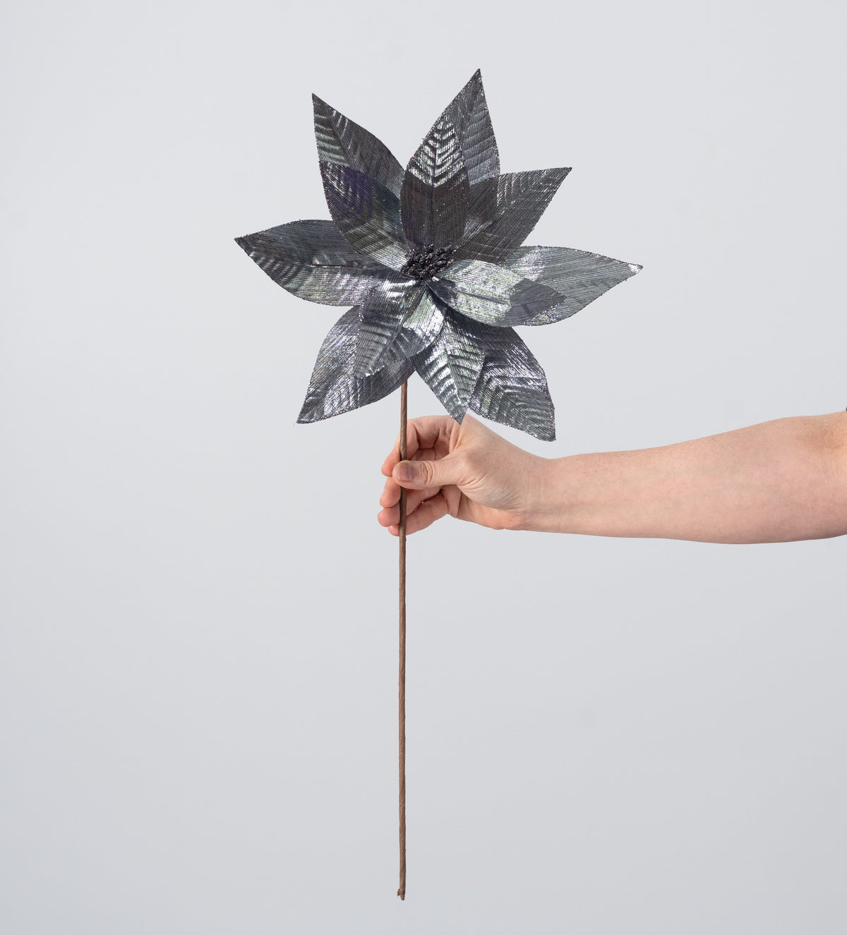12" x 19" Metallic Poinsettia Stem: Black & Silver detail photo 3