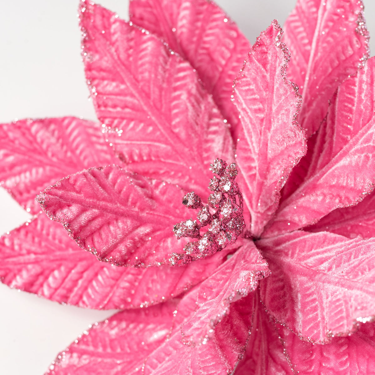 12" x 20" Embossed Velvet Poinsettia Stem: Candy Pink detail photo 4