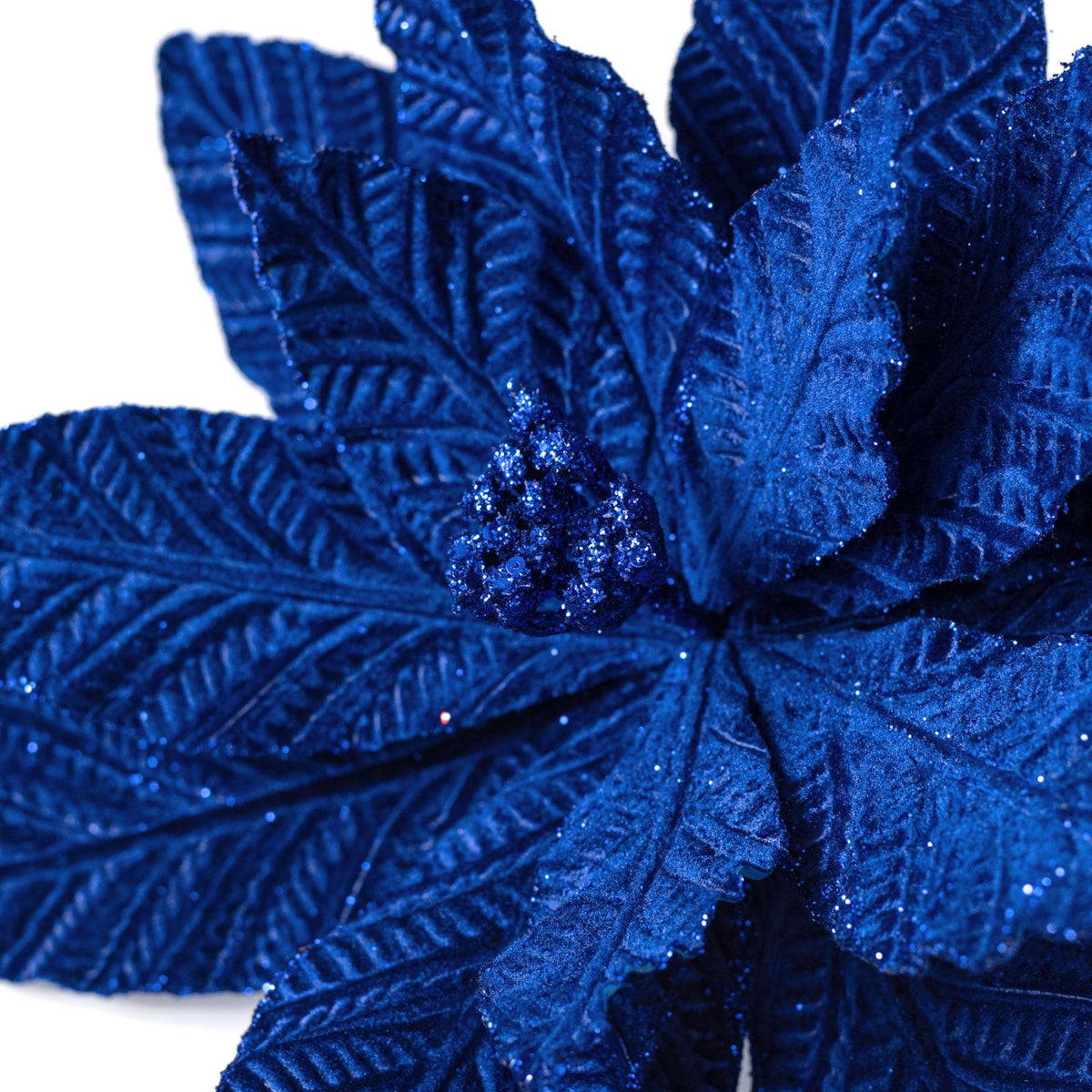 12" x 20" Embossed Velvet Poinsettia Stem: Royal Blue detail photo 4