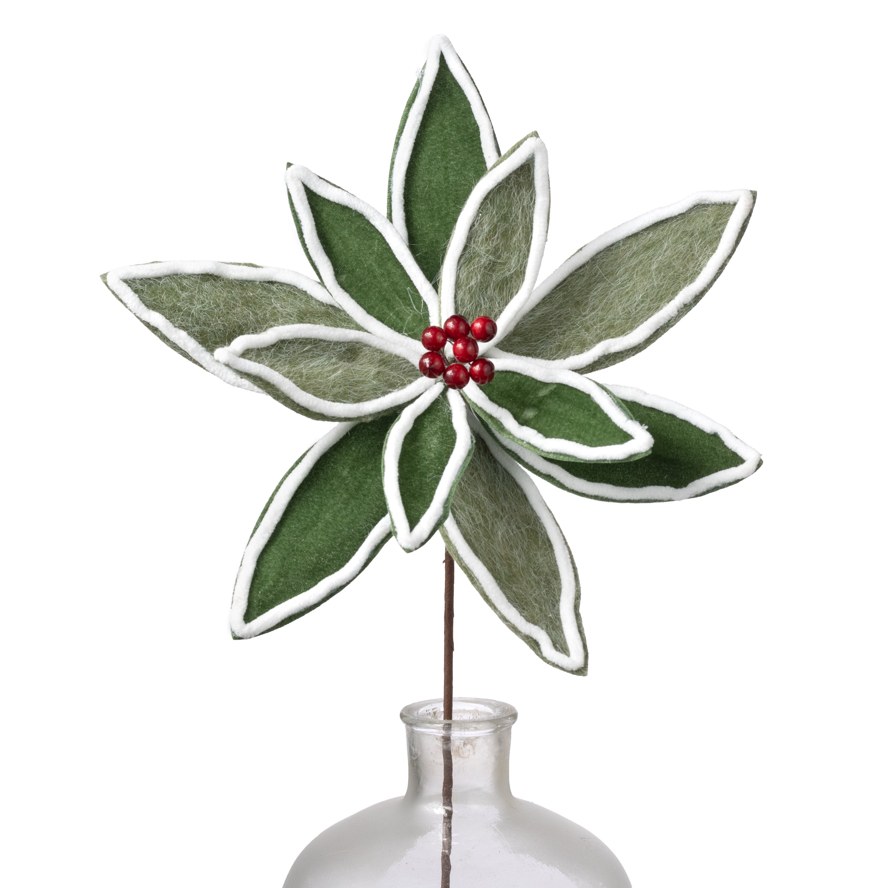 12" x 20" Wool & Velvet Poinsettia Stem: Green & White Item Number: 253213