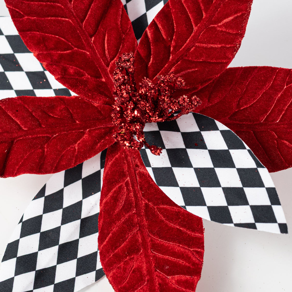 12" x 24" Harlequin Poinsettia Stem: Red, Black & White Lifestyle Photo