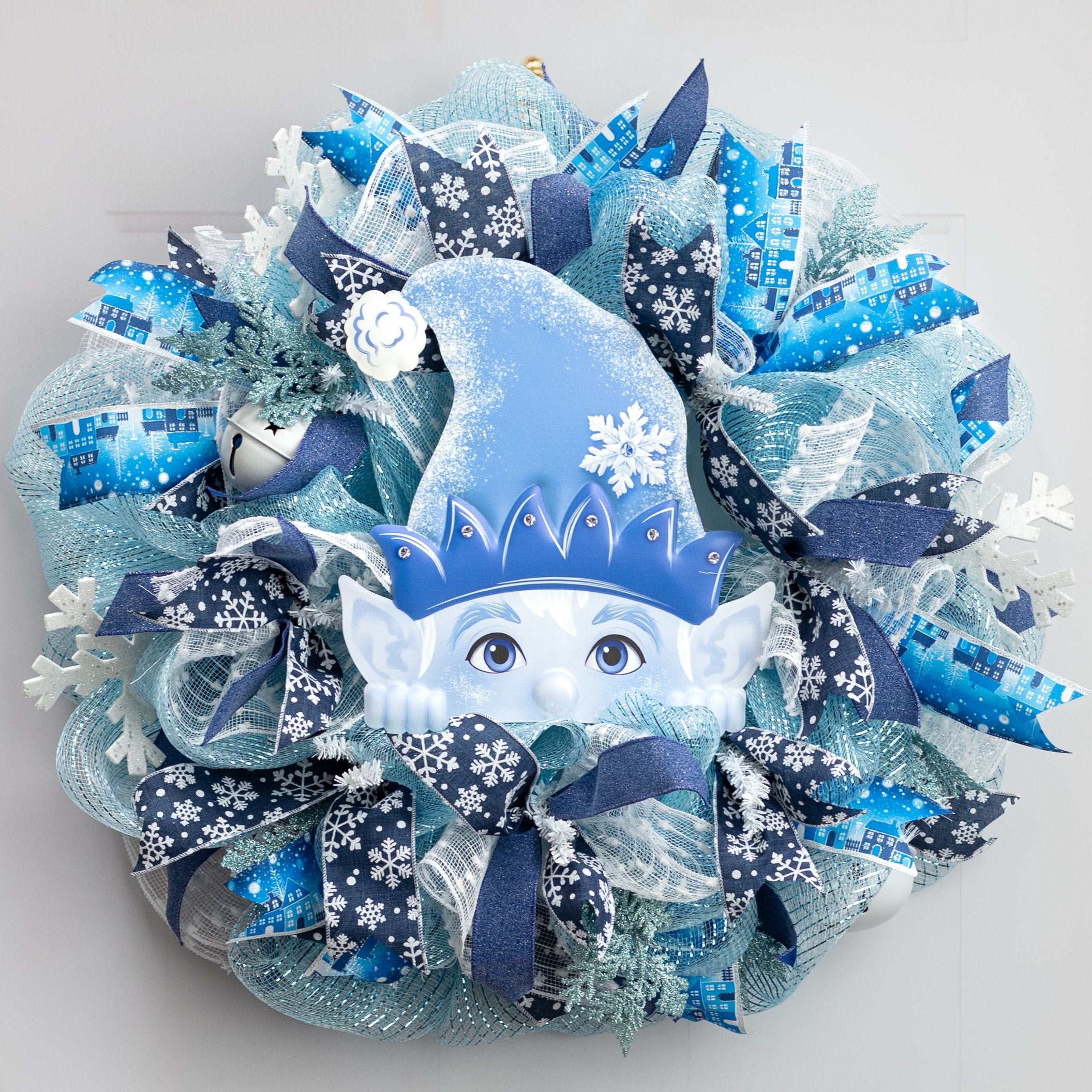 12" Embossed Metal Peeking Jack Frost Hanger Lifestyle Photo