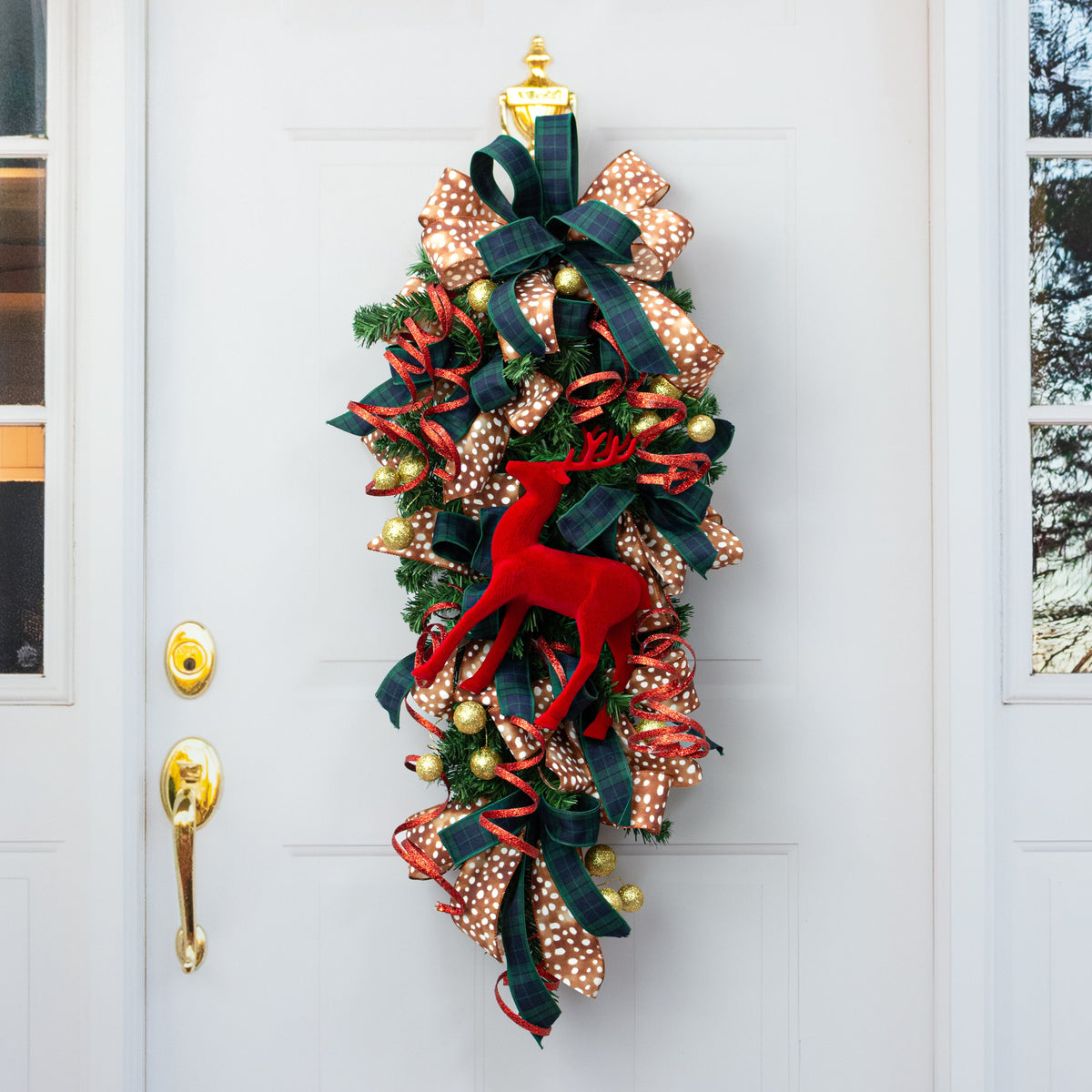 12" Flocked Deer Decor: Red Lifestyle Photo