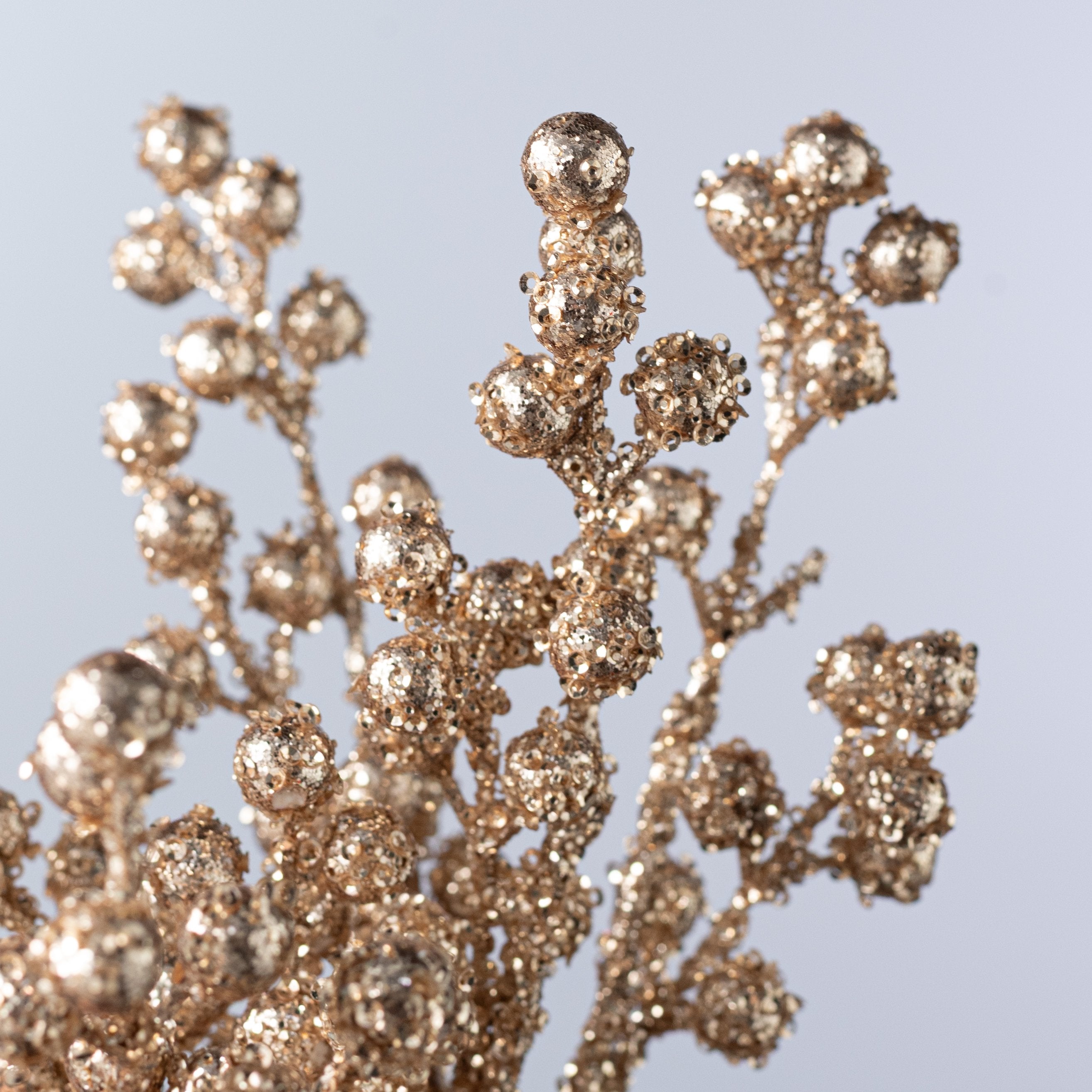 12" Glittered & Sequined Berry Bush: Champagne Gold (6 Stem) detail photo 4