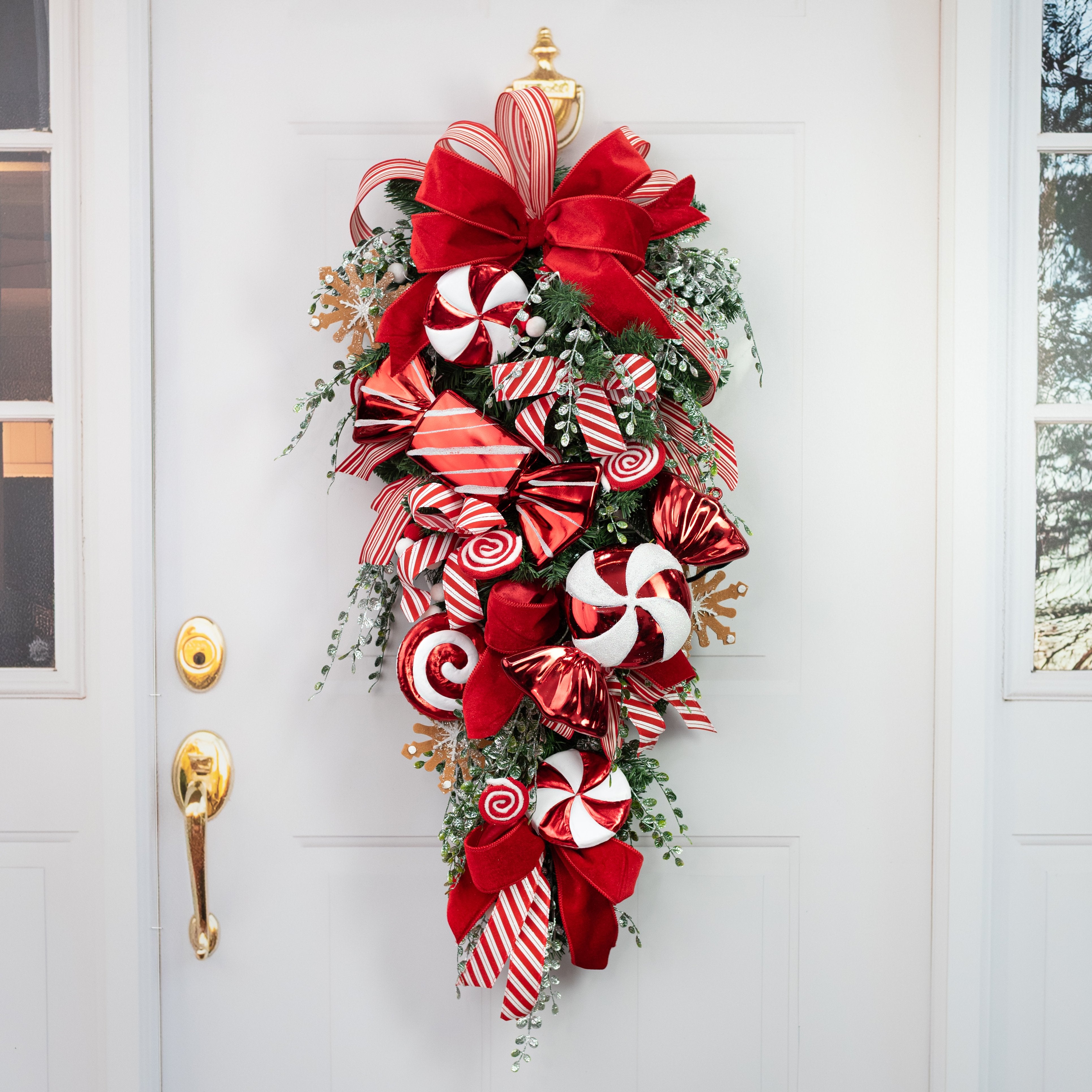 12" Hanging Wrapped Candy Ornament: Red & White detail photo 4