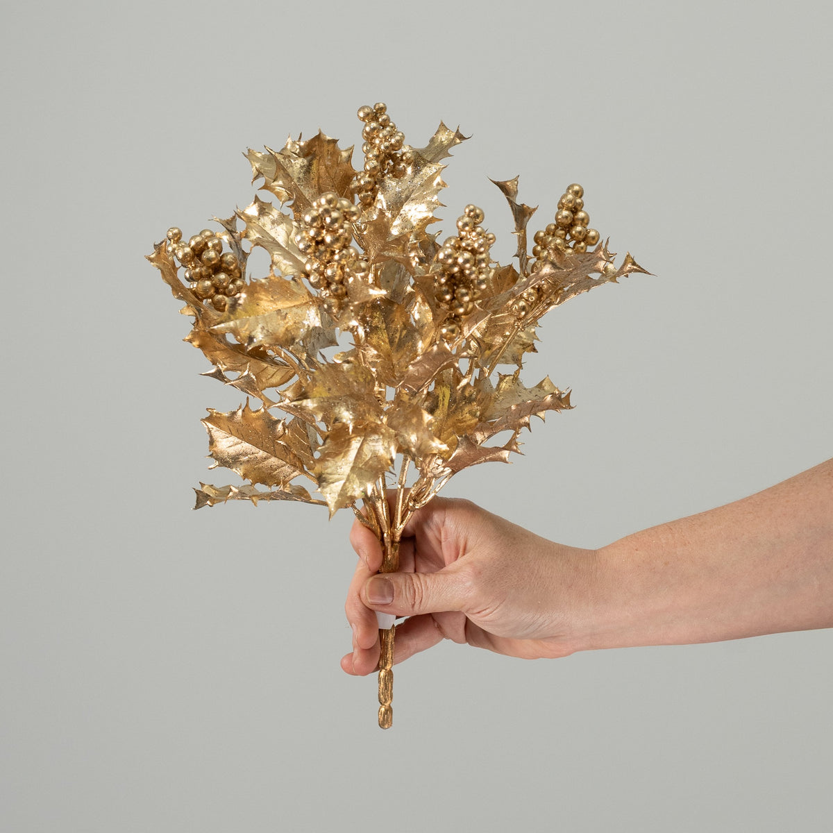 12" Holly Leaves & Berries Bush: Gold detail photo 3